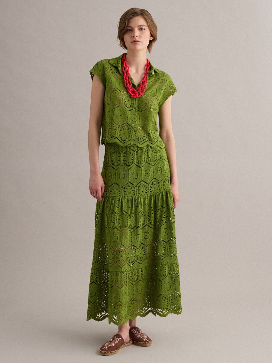Green crochet polo shirt with classic collar, regular fit_2