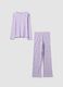 Pigiama viola in puro cotone organico a costine con stelline per bambina_0