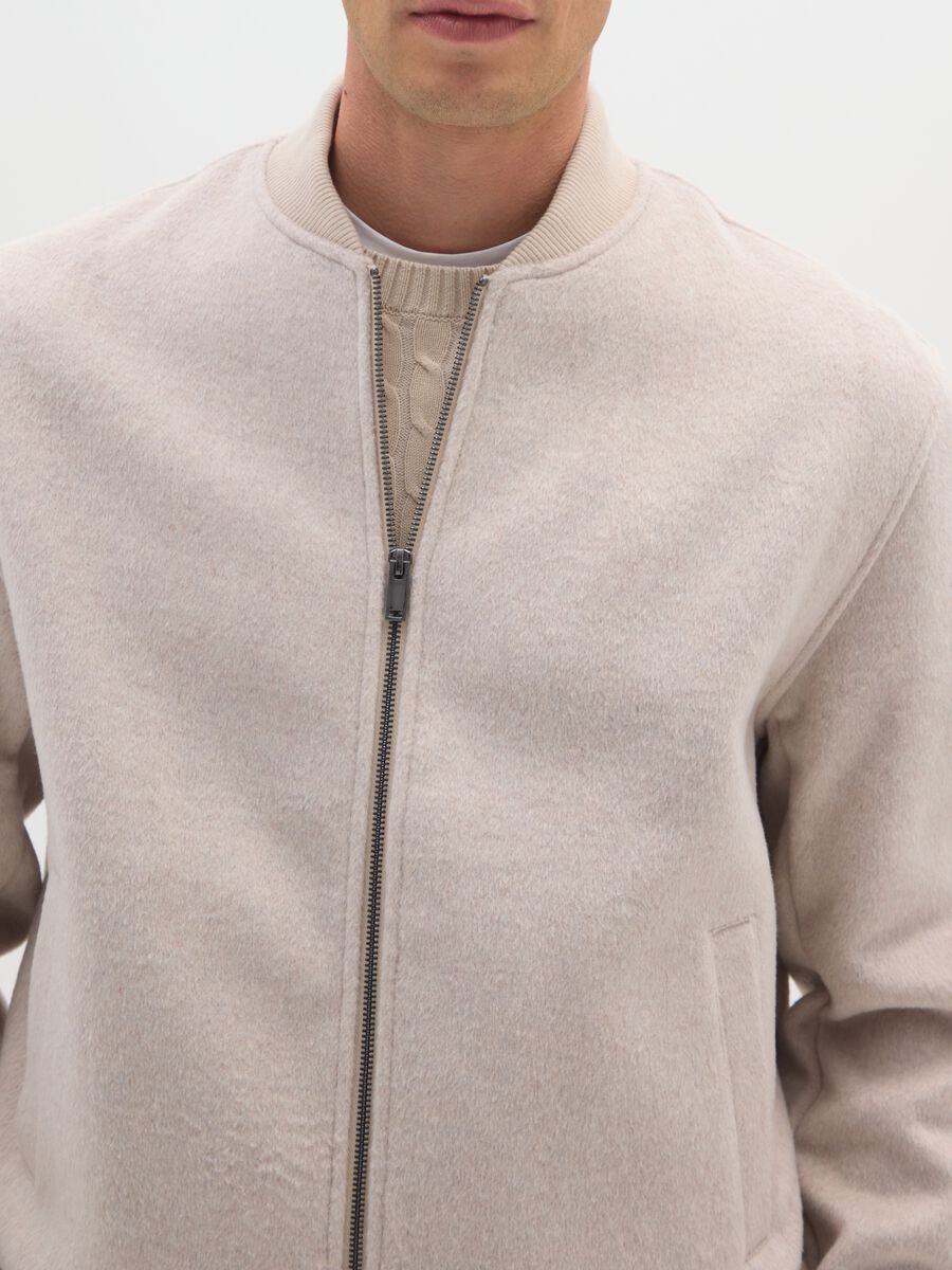 Beige wool blend bomber regular fit with zip_3
