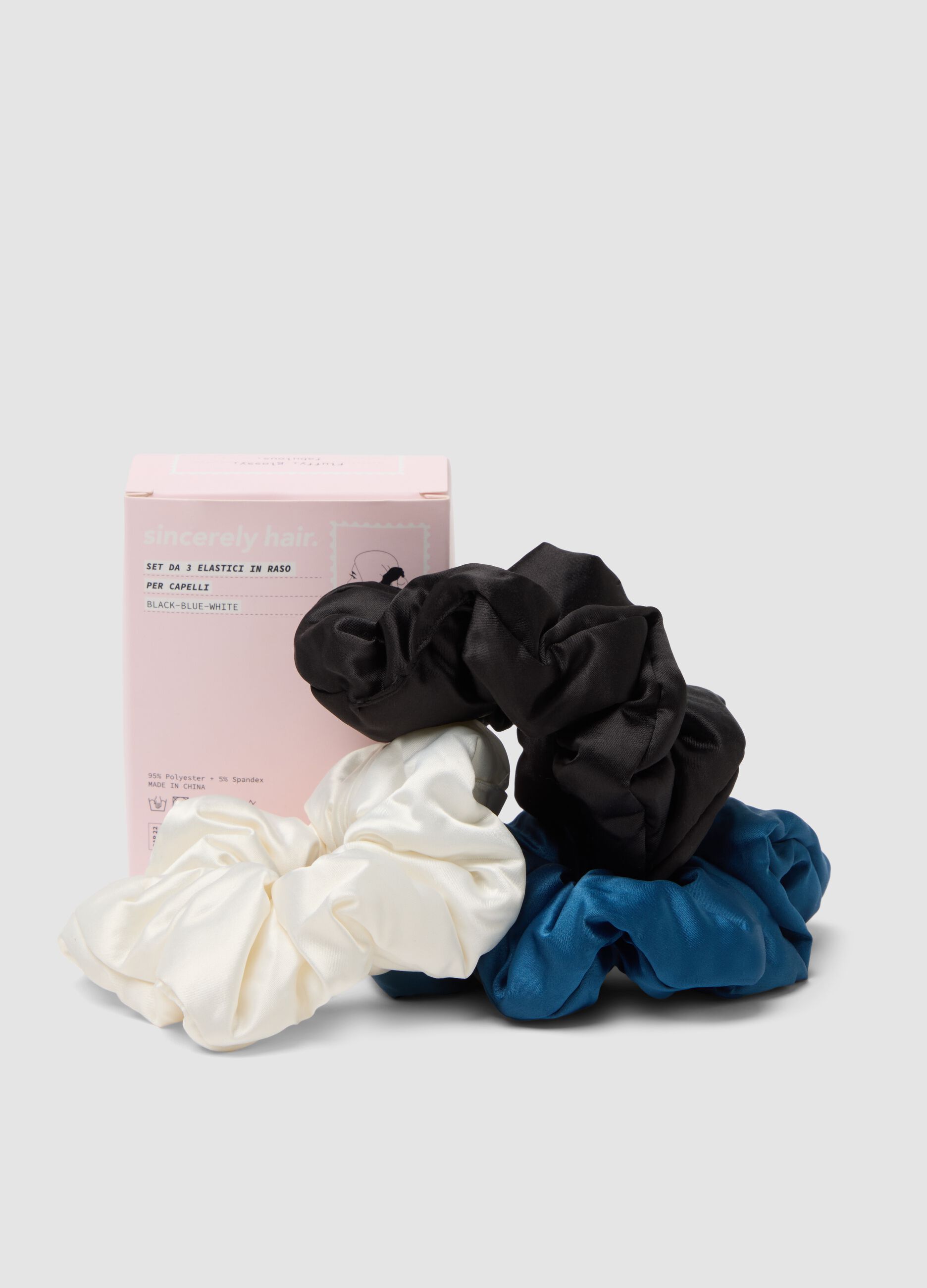 SINCERELY HAIR Satin-Haargummis 3er-Set Schwarz&ndash;Blau&ndash;Wei&szlig;