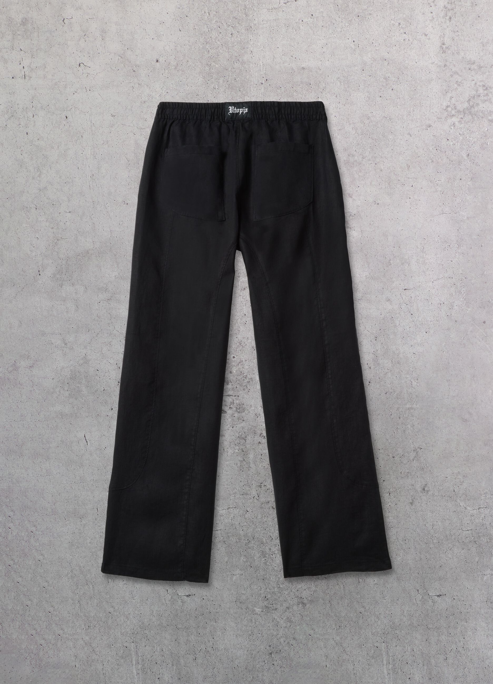 100% Linen Wide-Leg Trousers Black