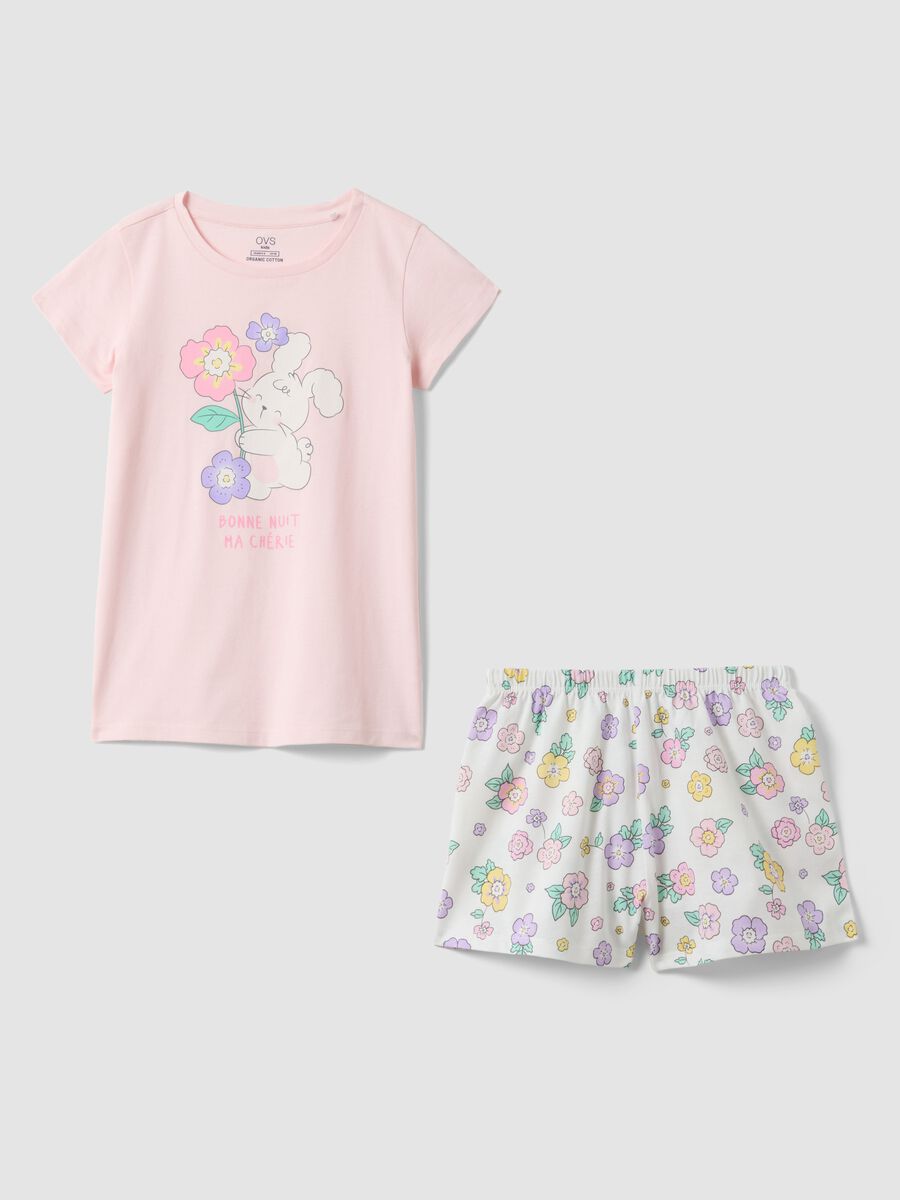 Girls' multicolour pure cotton pyjamas, regular fit with floral design_0