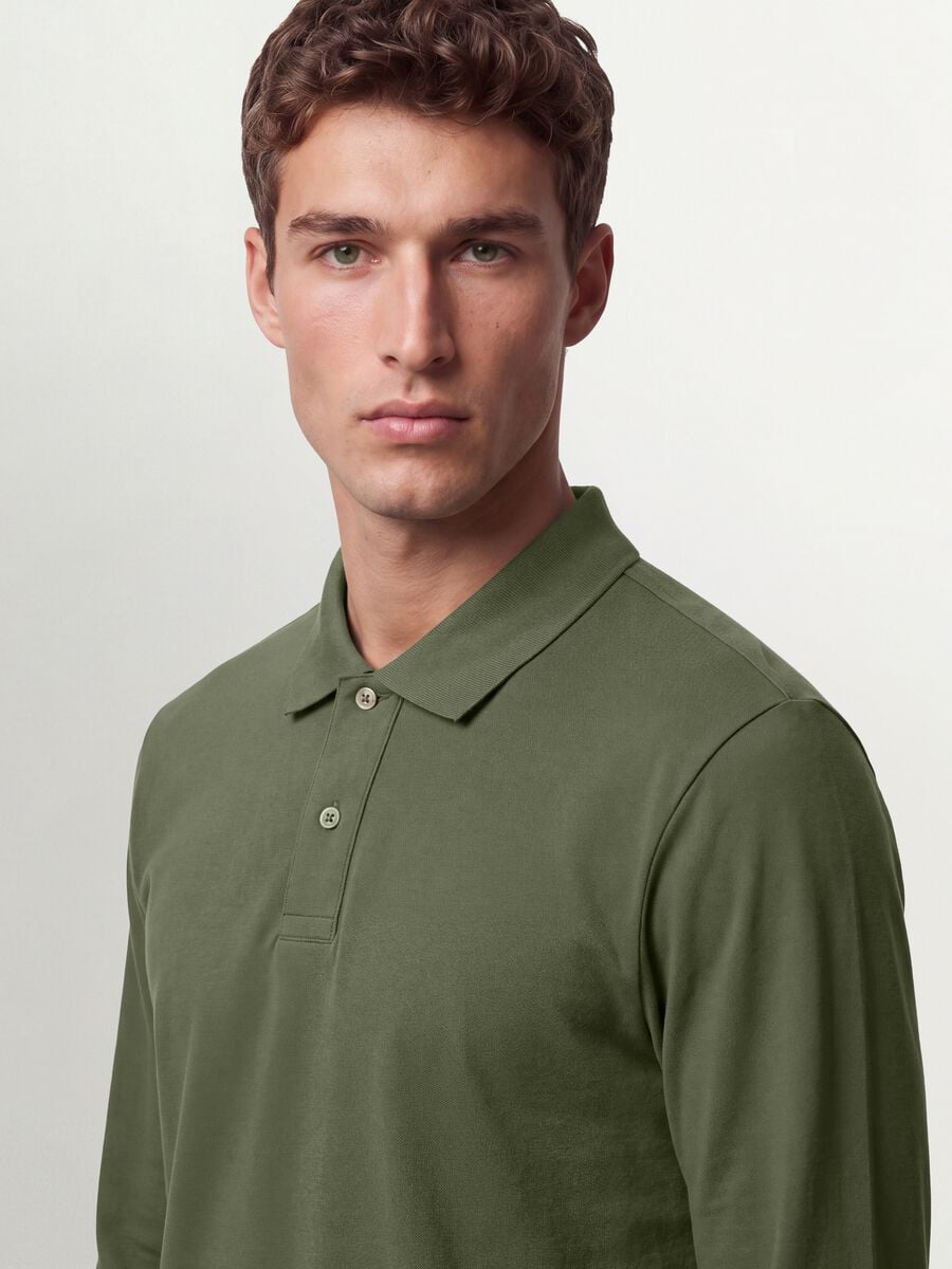 Green long-sleeve organic cotton piqu&eacute; polo shirt, regular fit_0