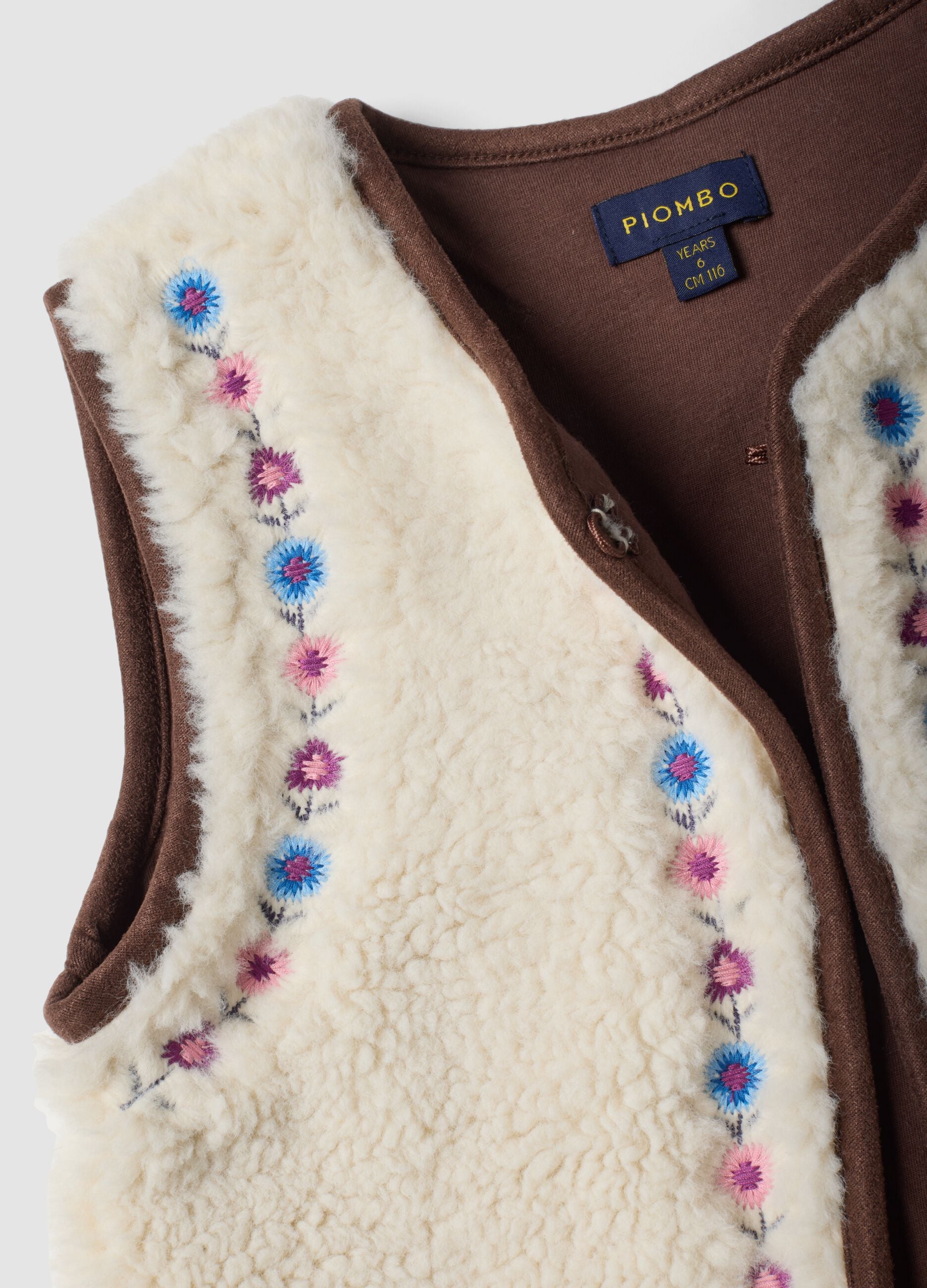 White crew-neck gilet with floral embroidery, regular fit