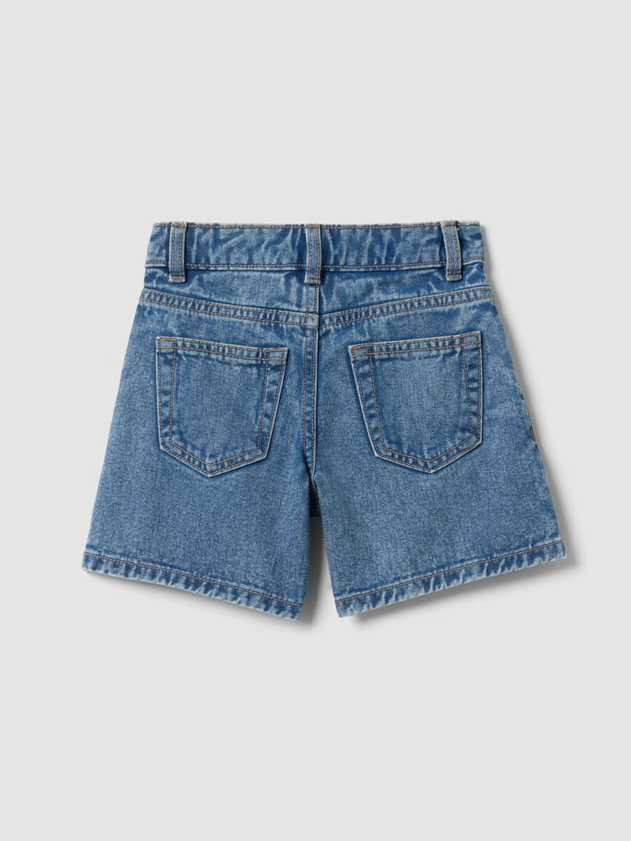 Girls&rsquo; blue denim cotton cargo shorts with wide-leg fit_1