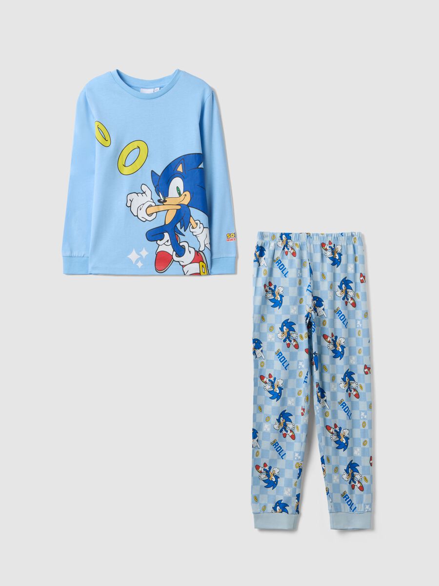 Pigiama in puro cotone azzurro da bambino regular fit con stampa Sonic_0