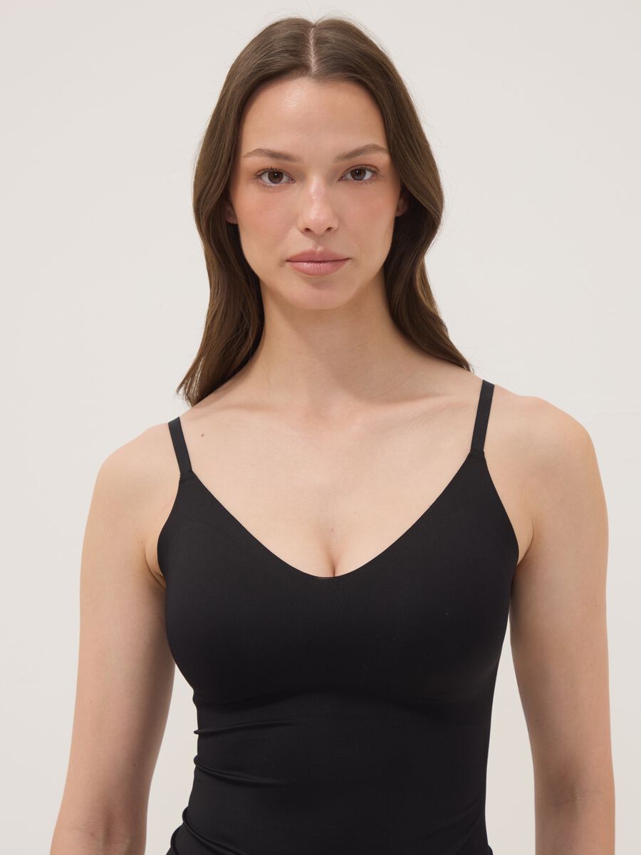 Black stretch-fabric vest top with plunging neckline_1