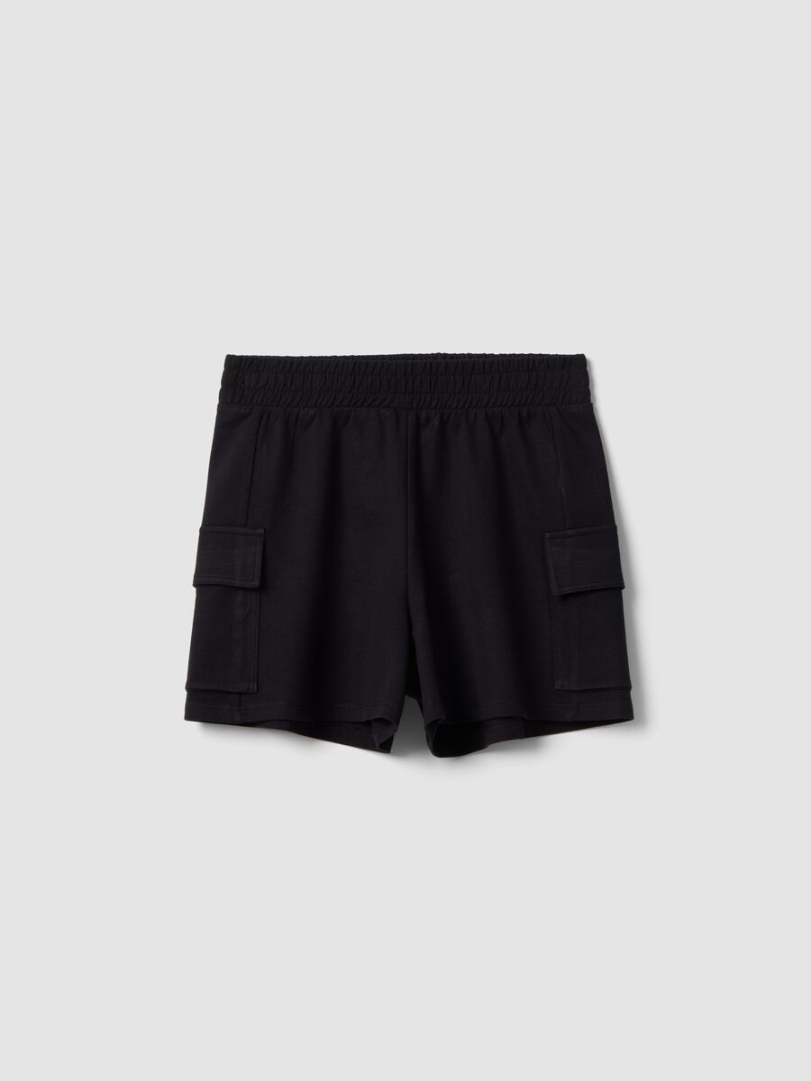 Girls' black cotton blend cargo shorts relaxed fit_3