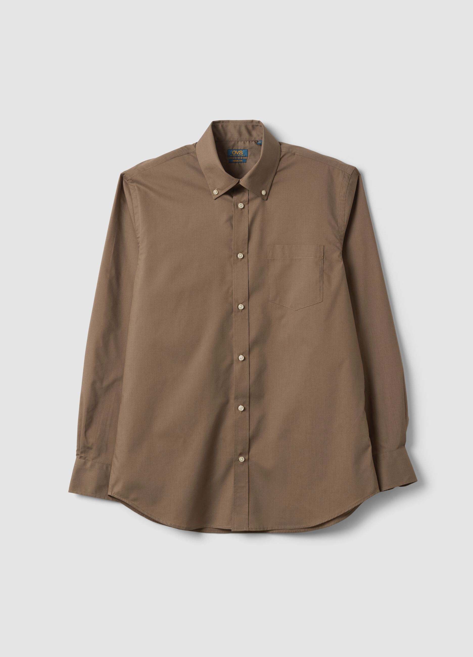 Camicia marrone regular fit con collo button-down easy iron