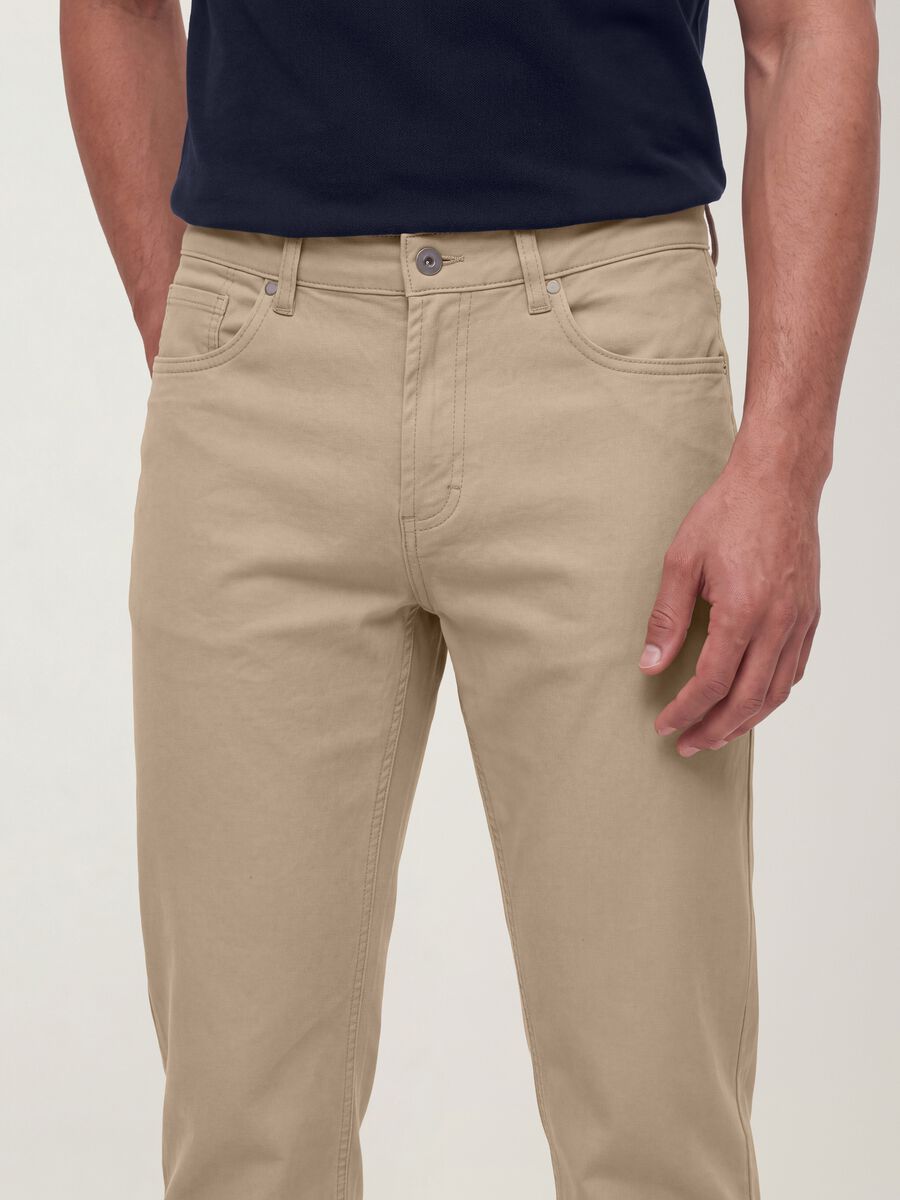 Beige regular-fit stretch cotton twill trousers_2