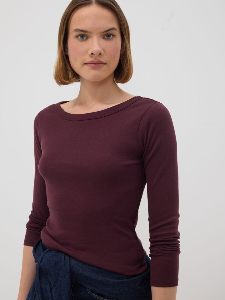 T-shirt viola in puro cotone con girocollo regular fit_2