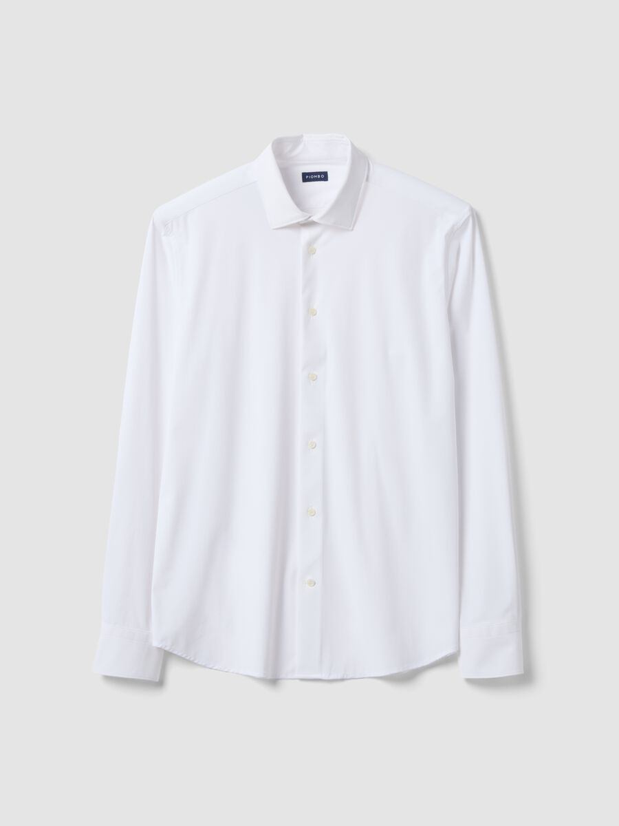 White slim-fit shirt in breathable stretch fabric with 4-way stretch_0