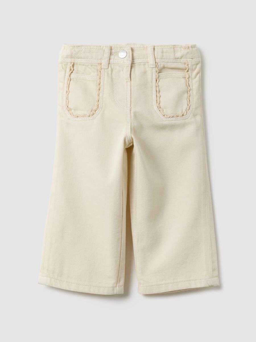 Beige pure cotton regular fit trousers for girls_0