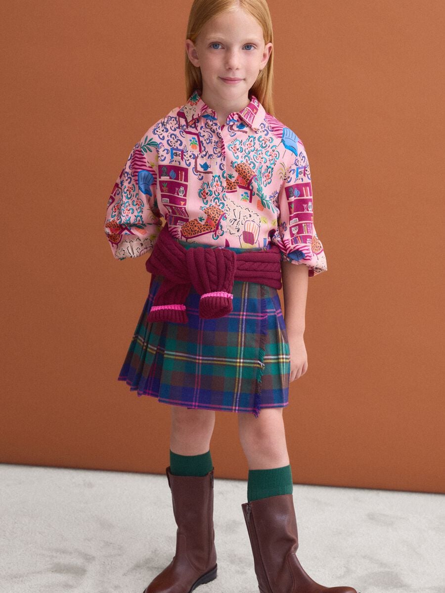 Girls&rsquo; multicolour stretch viscose checked skirt_0