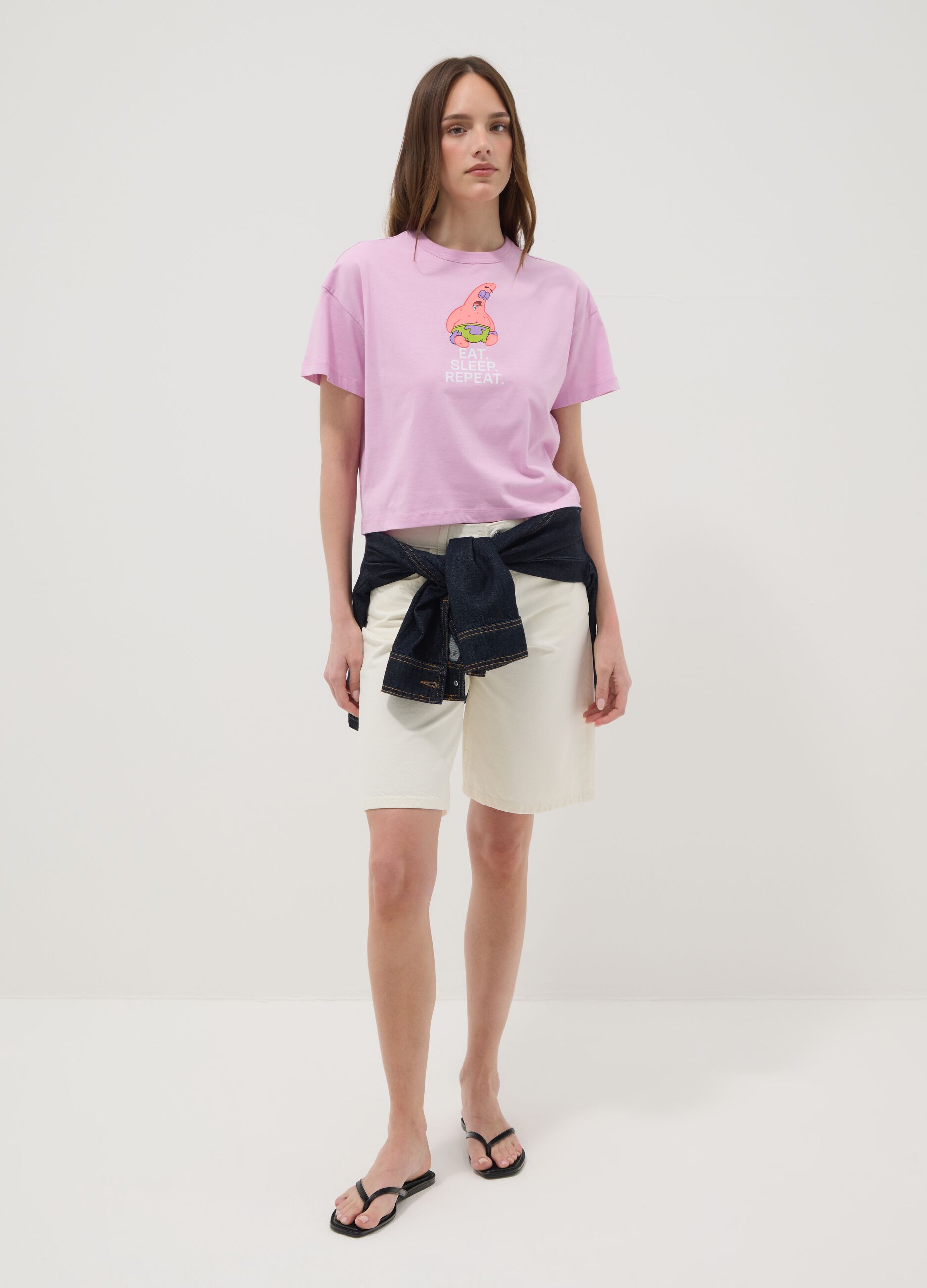 T-shirt rosa de algod&atilde;o puro regular fit com estampado Patrick Star