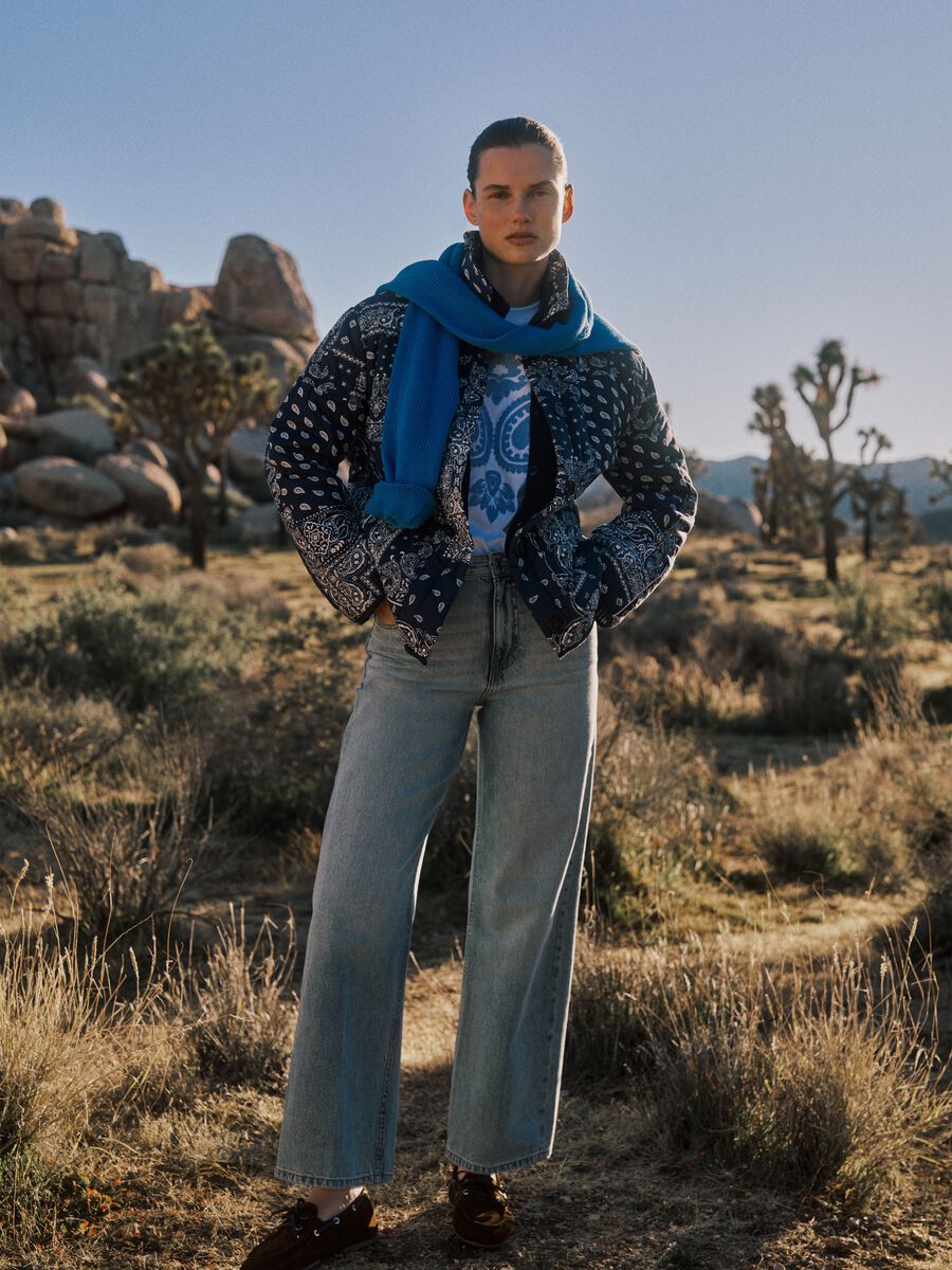 Straight leg blue denim jeans in pure cotton_0