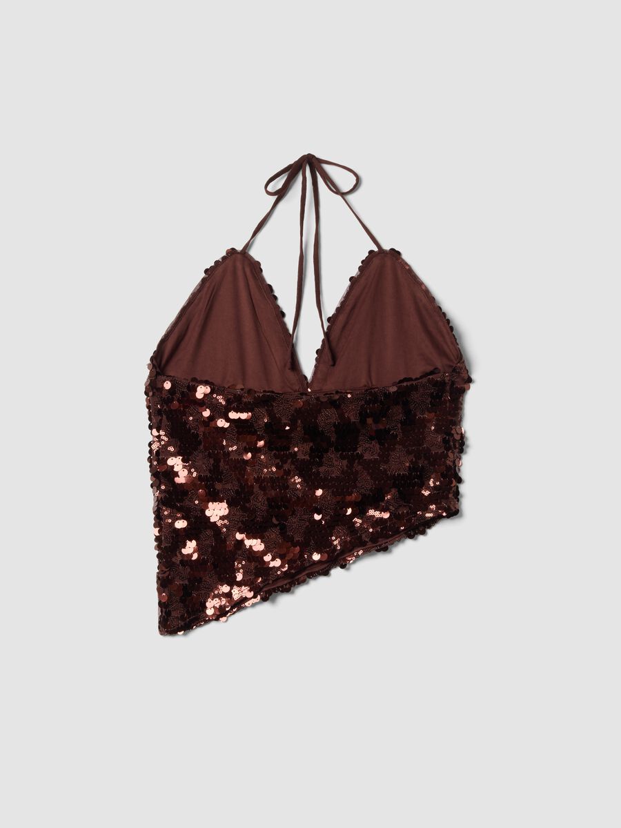 Brown sequin stretch-fabric top_2