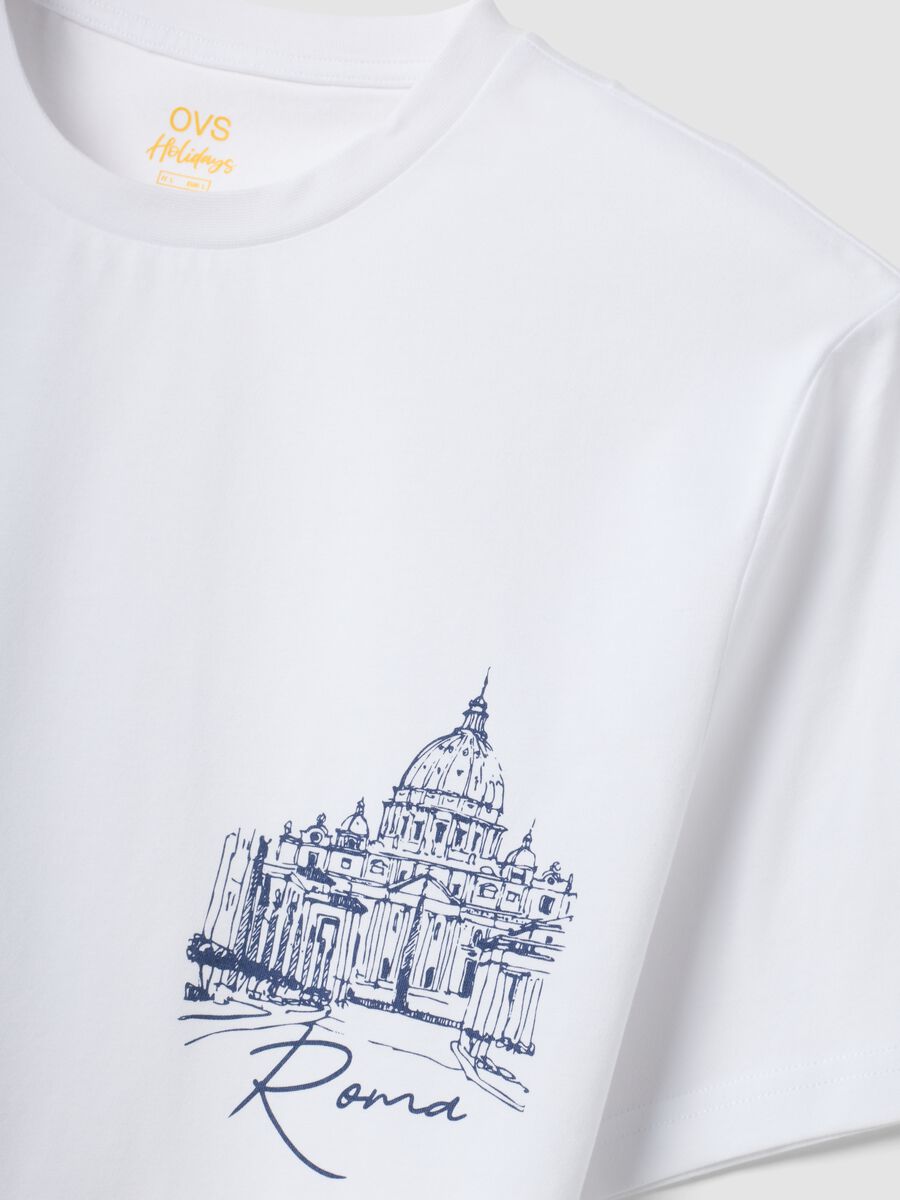White pure cotton T-shirt with chest print, regular fit_5