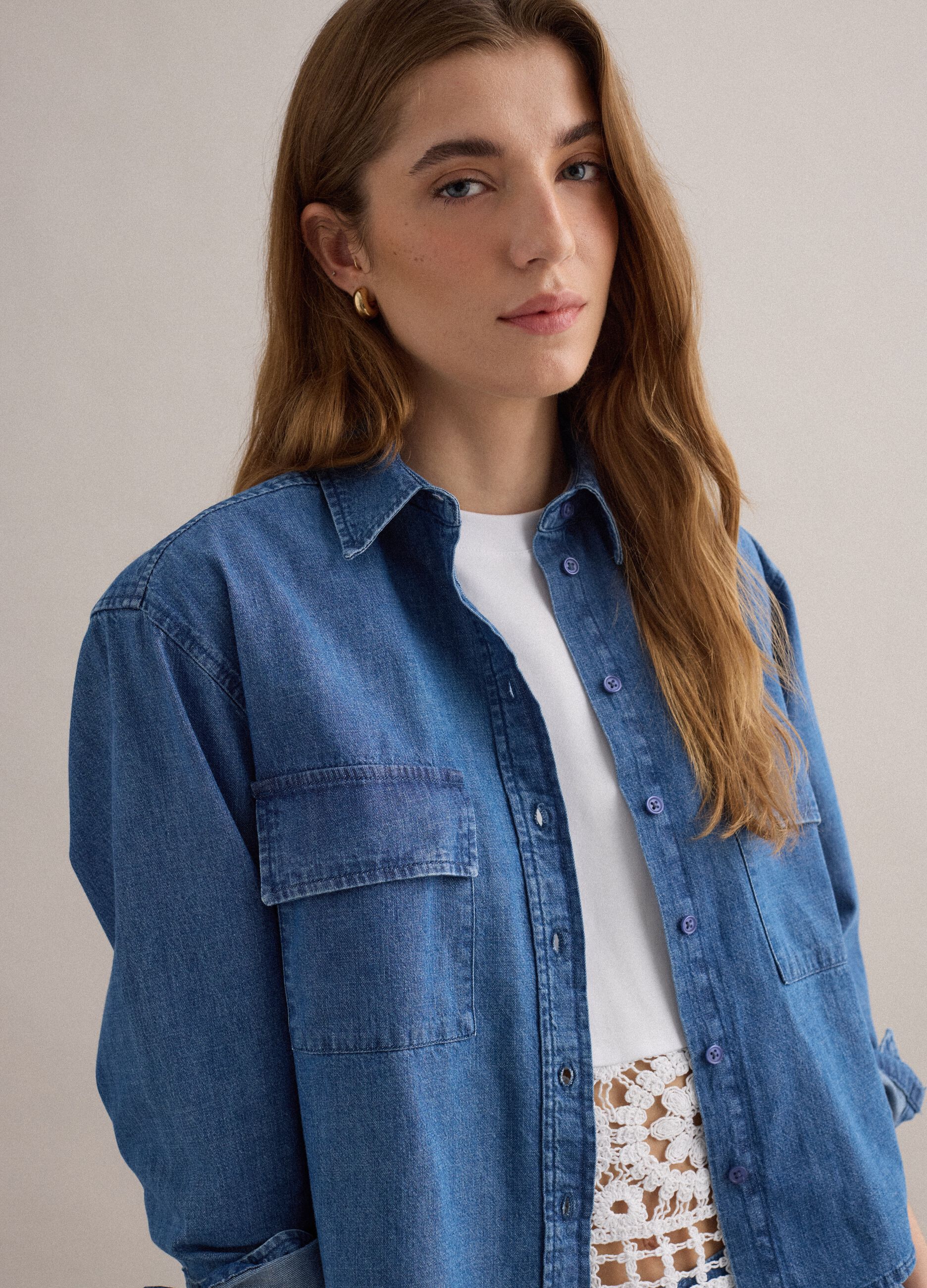 Regular Fit Hemd aus reinem Baumwoll-Denim in Blau