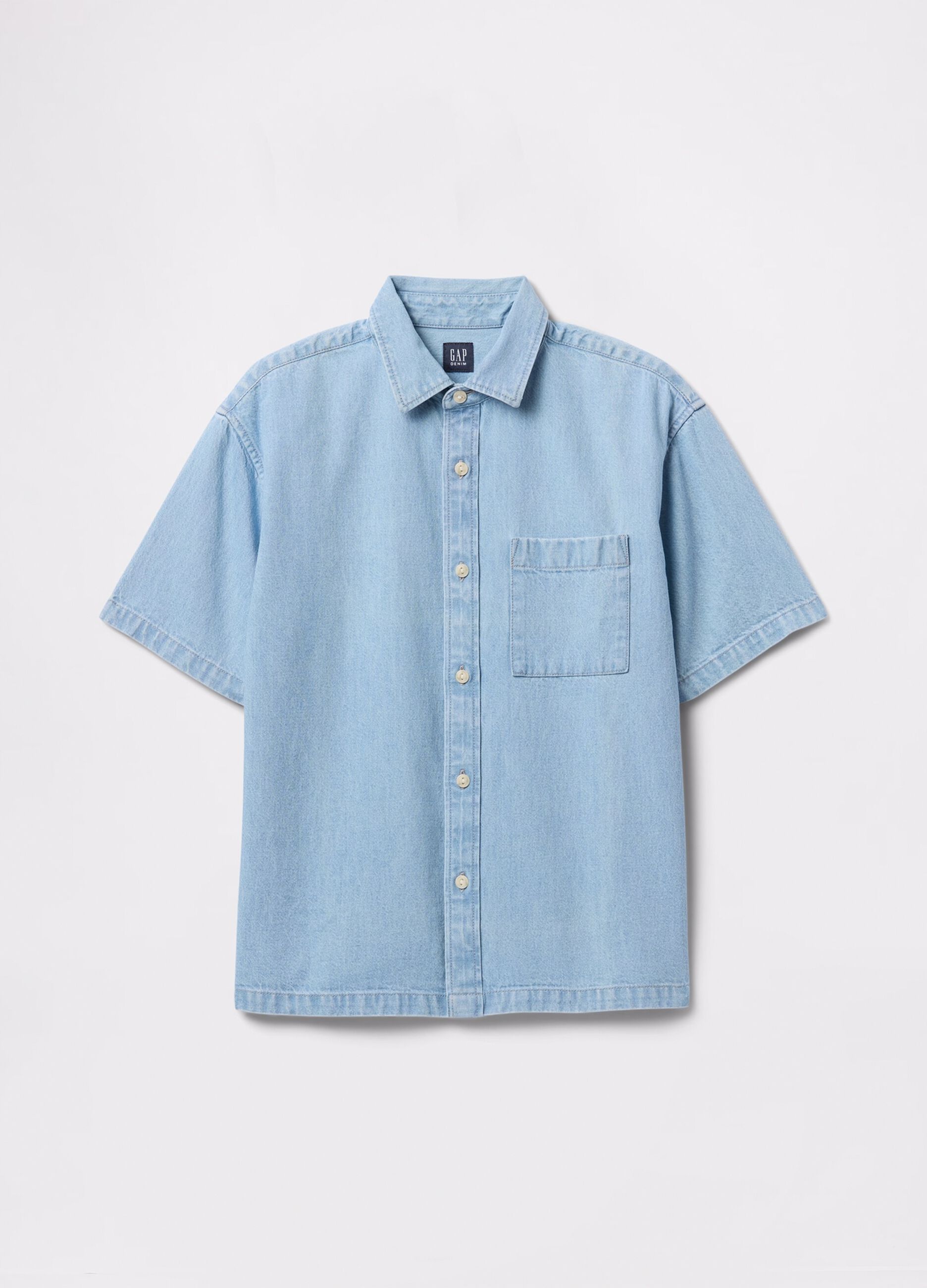 Short-sleeved denim shirt