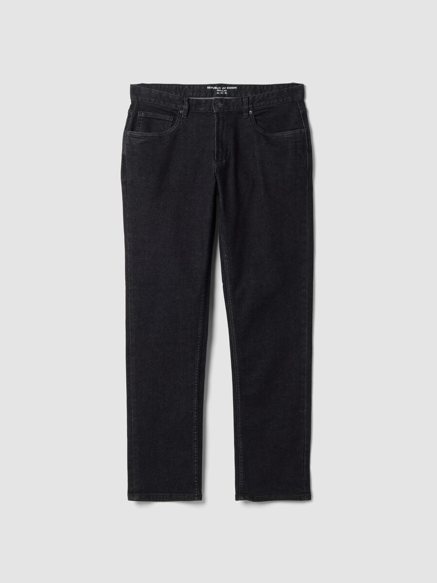Jeans denim neri in cotone elasticizzato regular fit_0
