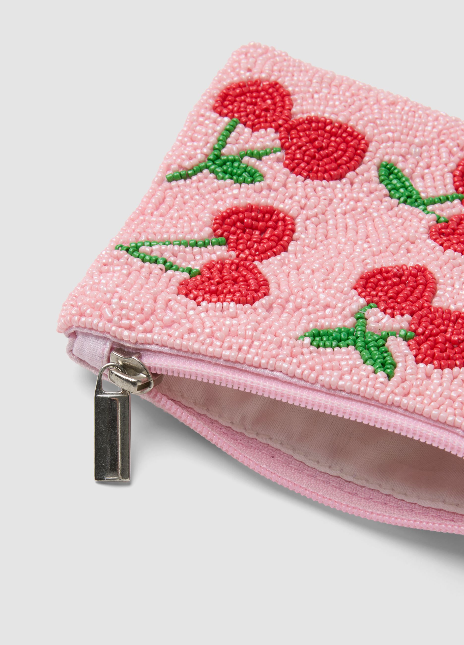 Multicoloured beaded cherry coin purse