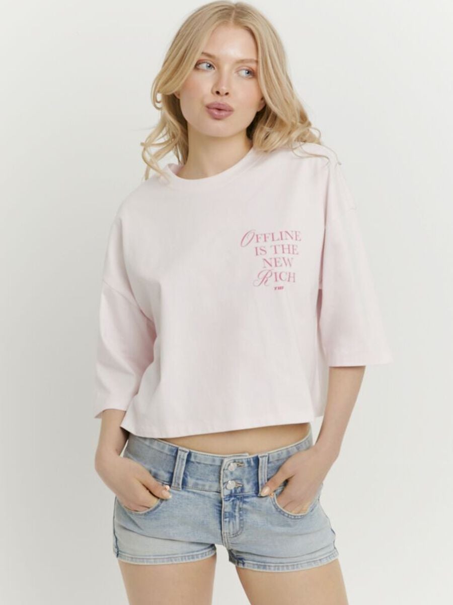 Rosa T-Shirt aus reiner Baumwolle mit kurzen &Auml;rmeln_0