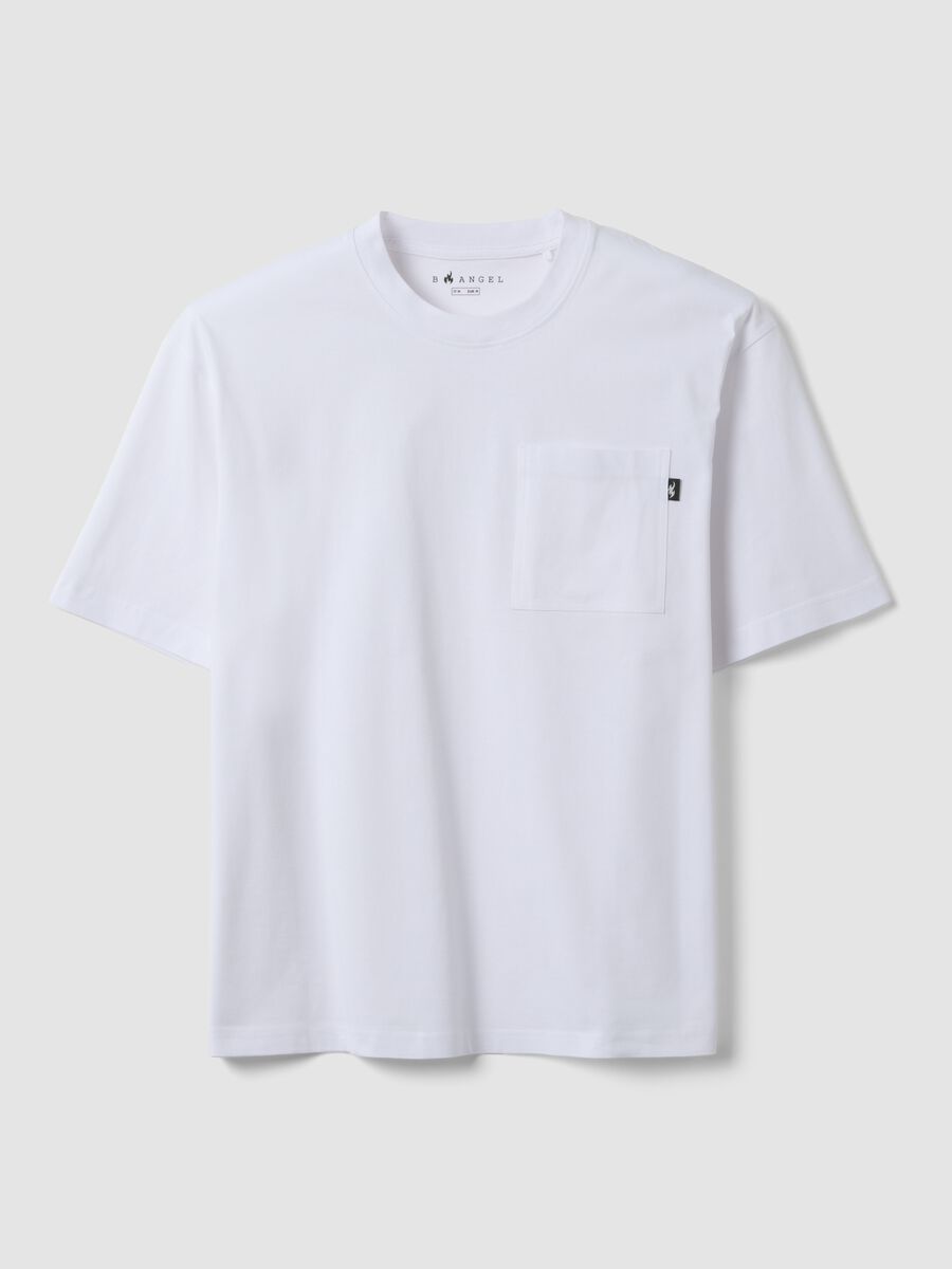 White pure cotton T-shirt with chest pocket, regular fit_0