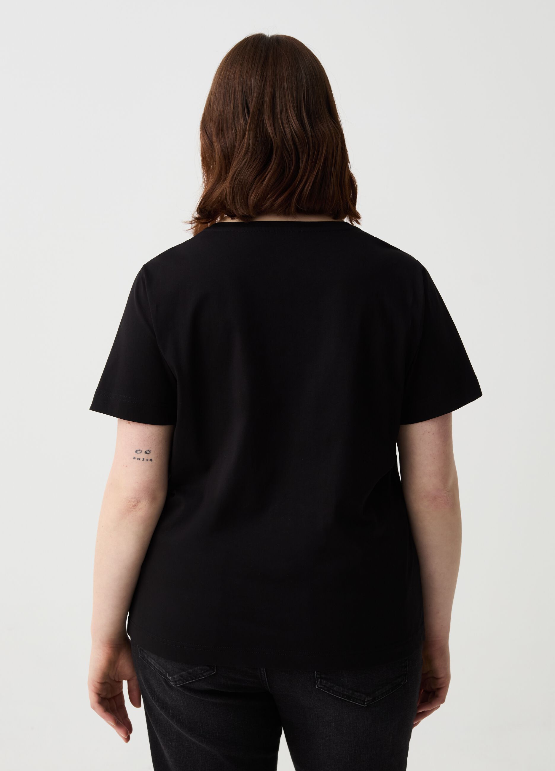 Curvy T-shirt with diamantés and round neck