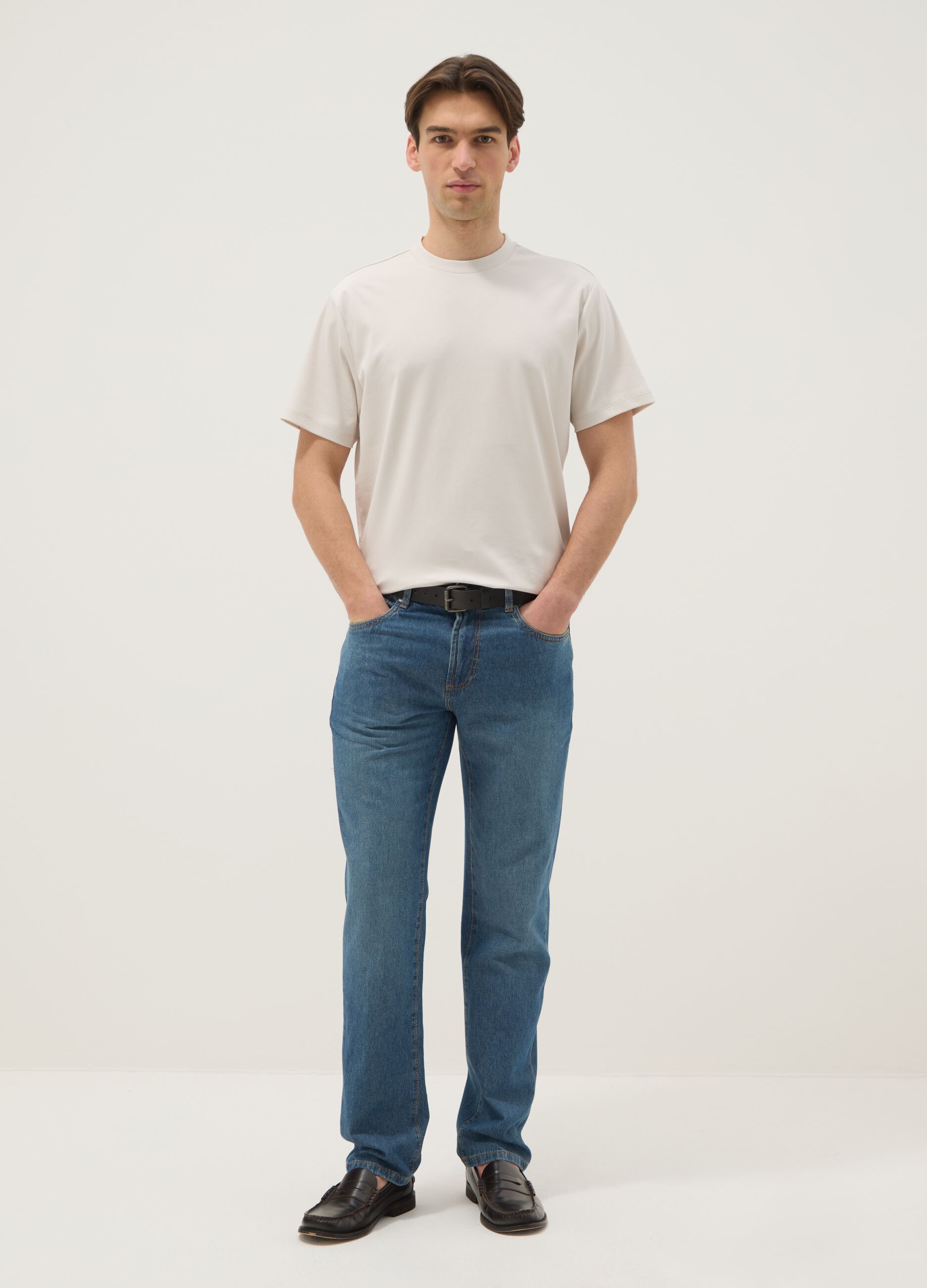 Regular fit blue denim jeans in pure cotton