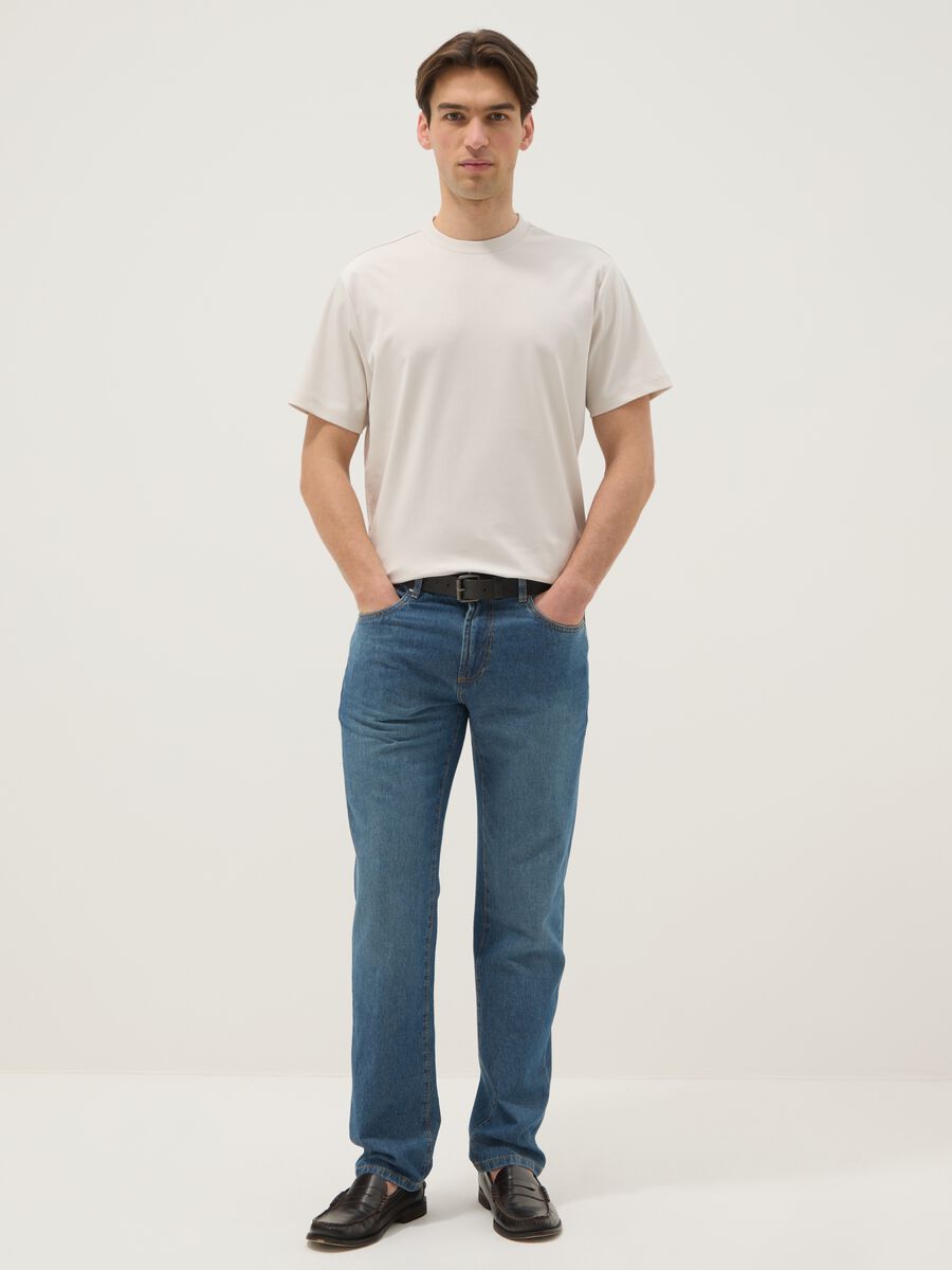 Regular fit blue denim jeans in pure cotton_0