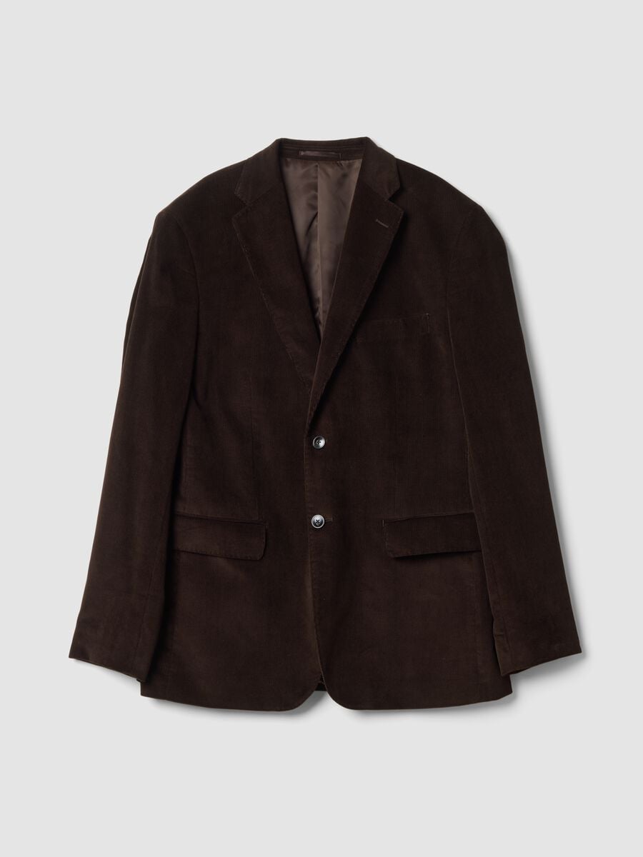 Blazer marrone in puro cotone regular fit a coste_0