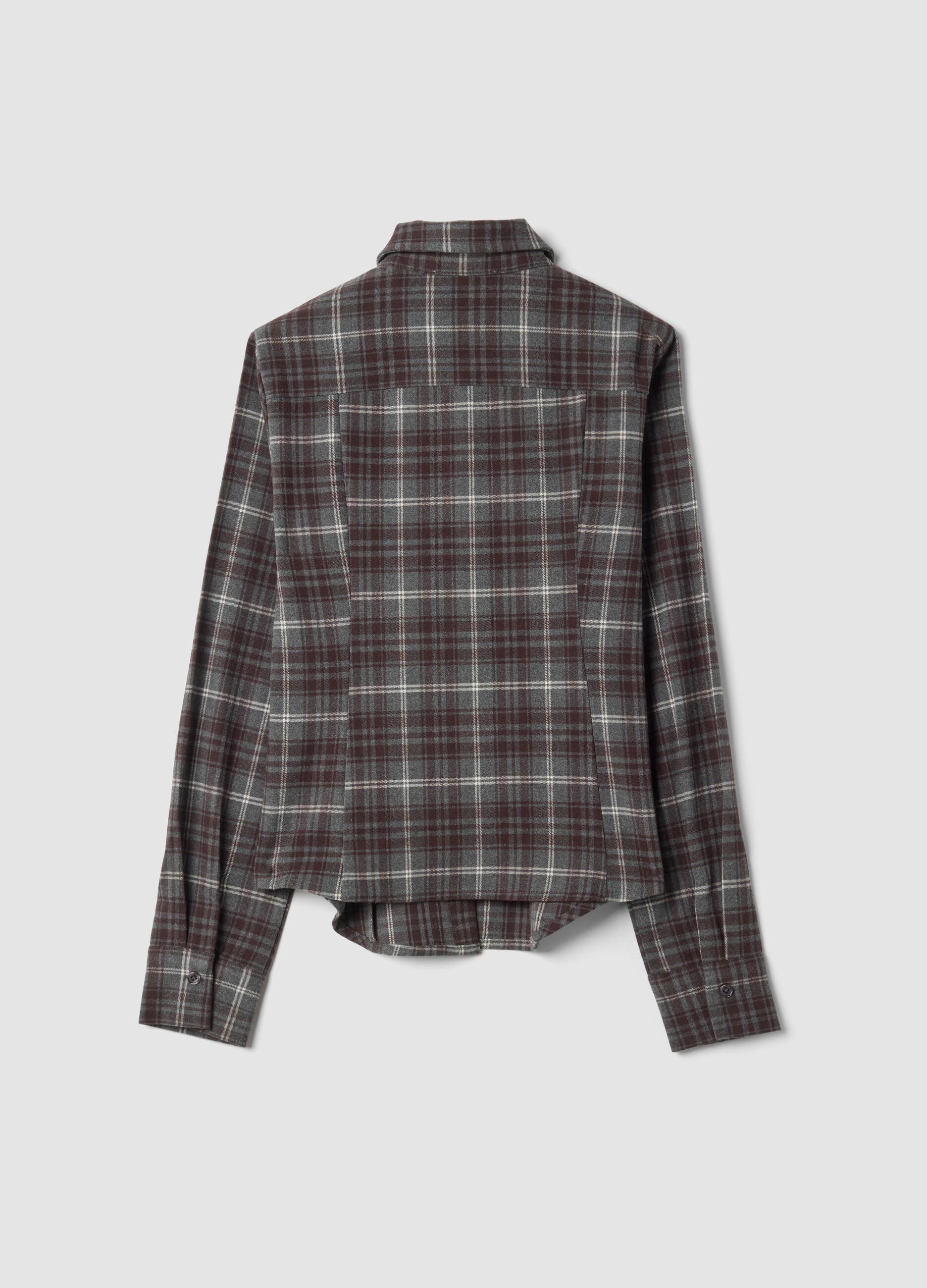 Camicia flanella grigia in viscosa elasticizzata con cravatta slim fit
