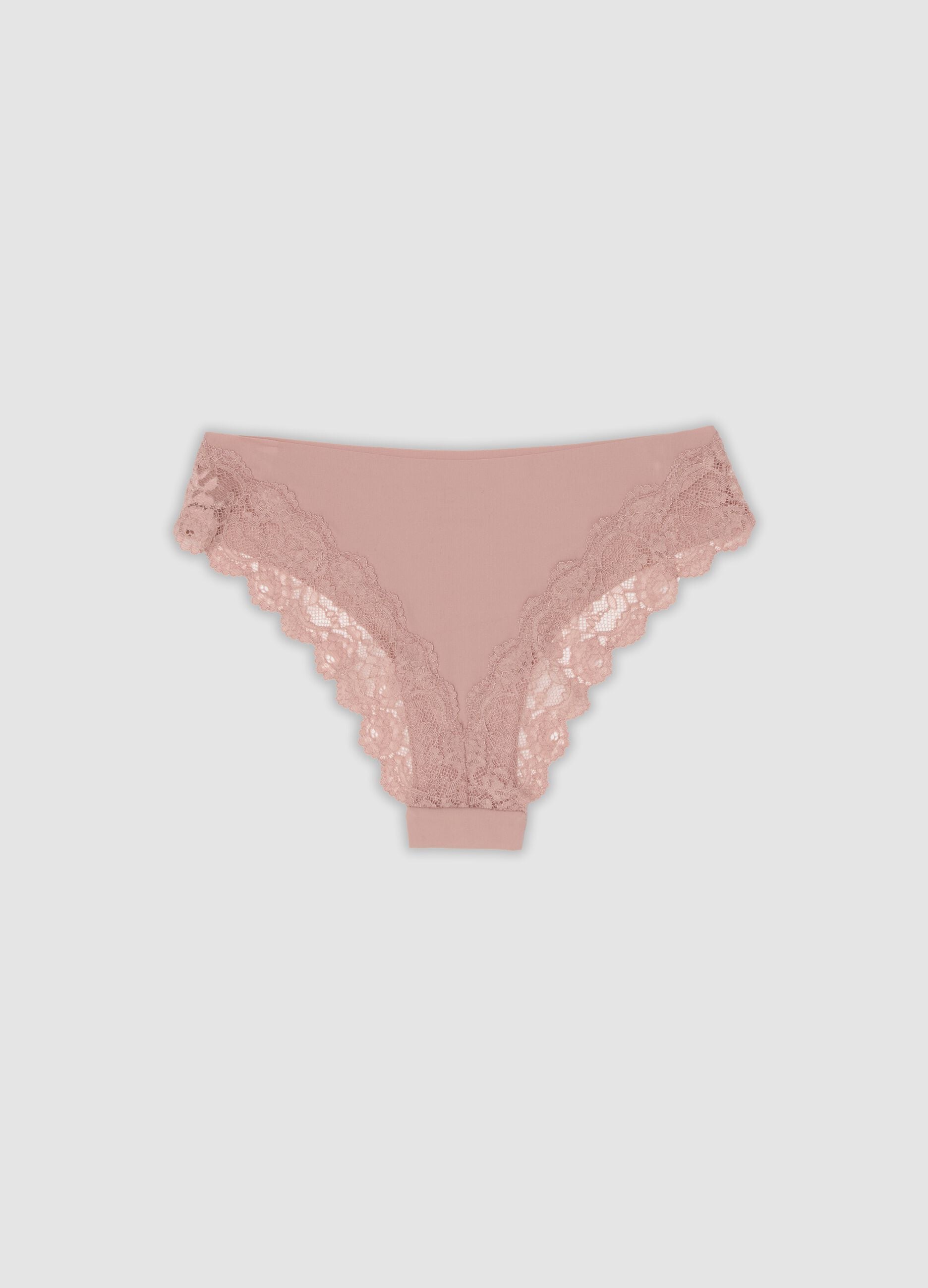 Pink stretch microfibre briefs with lace