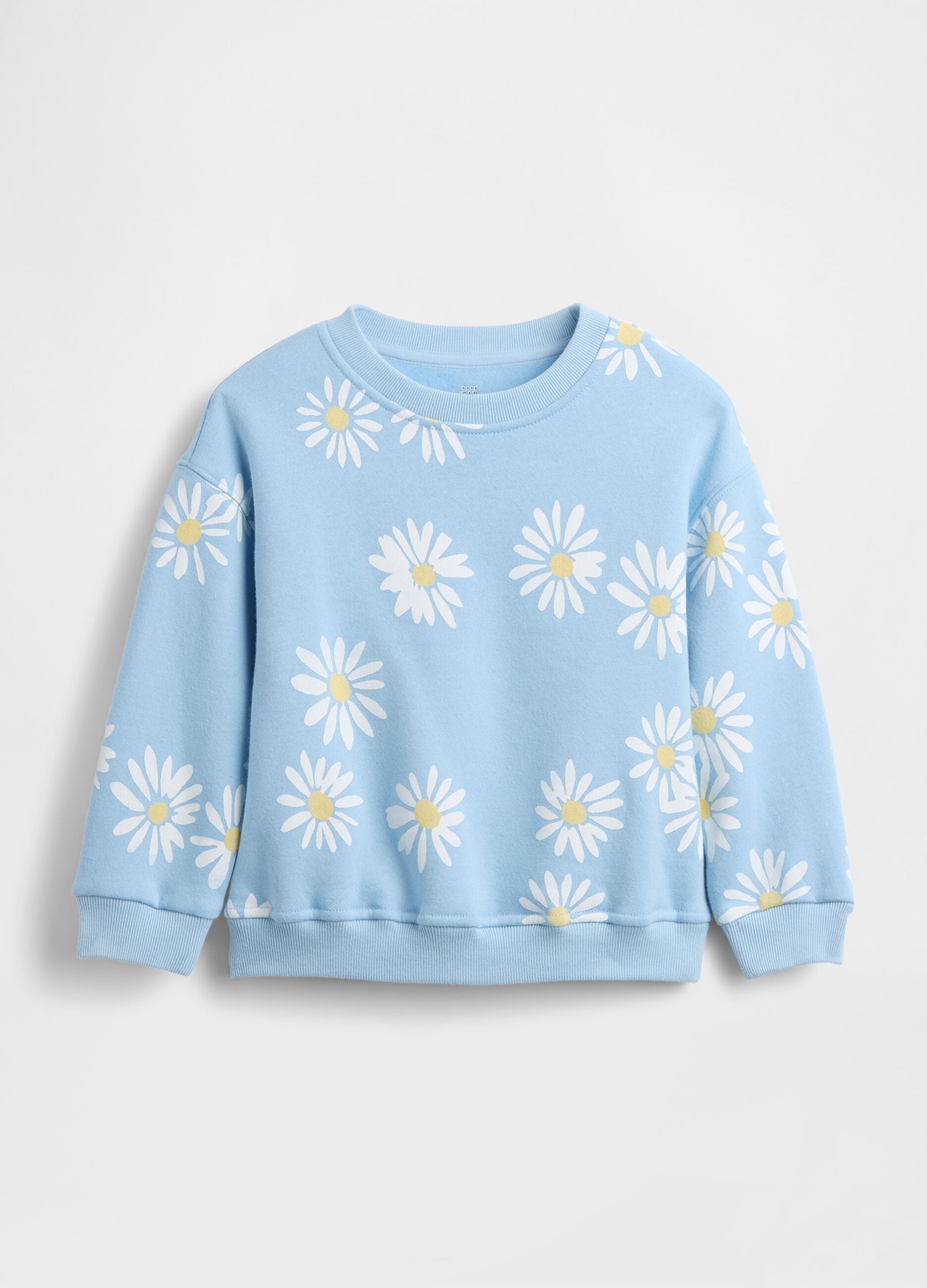Light blue cotton-blend baby sweatshirt, regular fit, with daisies