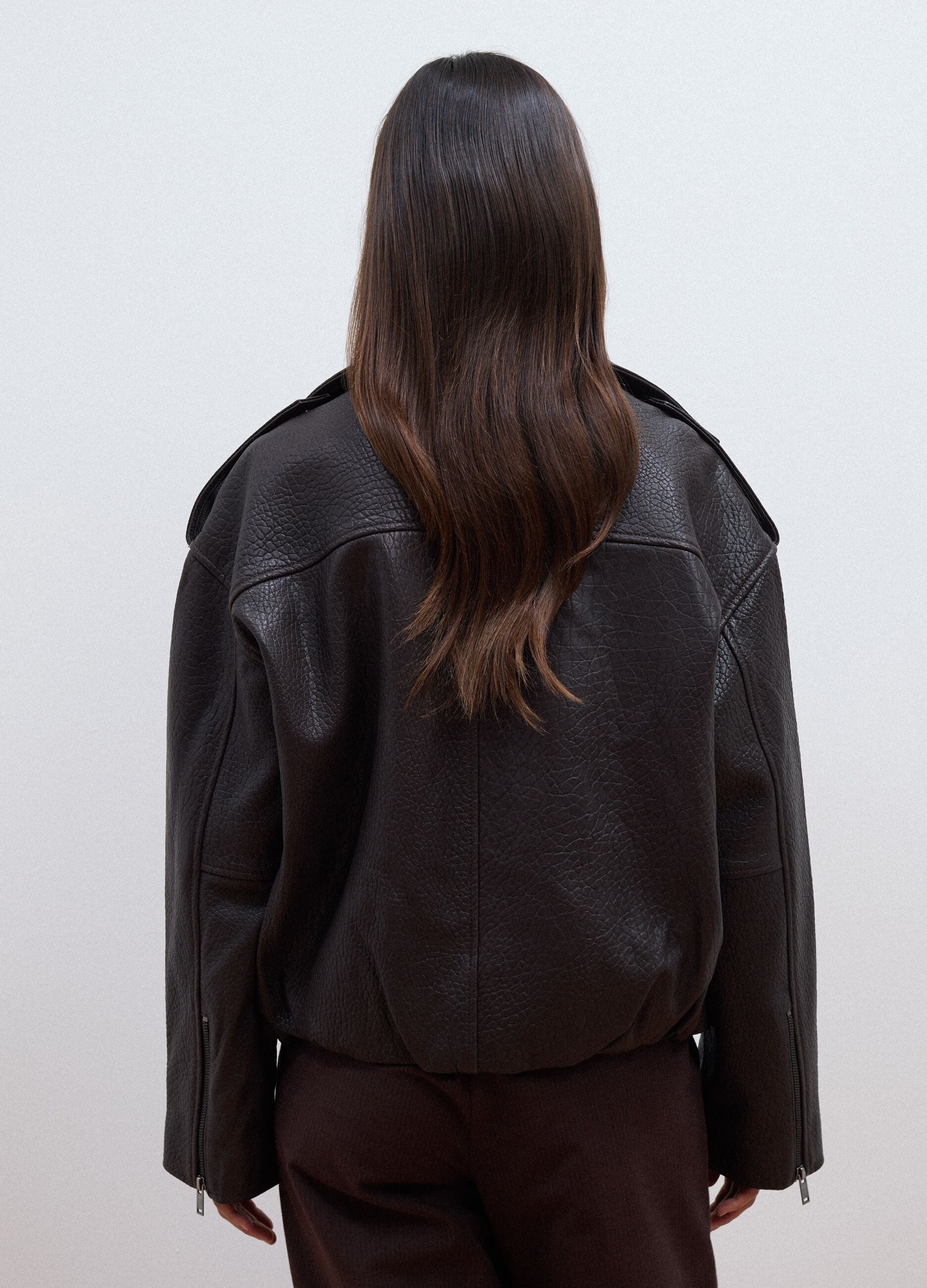 Brown oversized genuine leather biker jacket