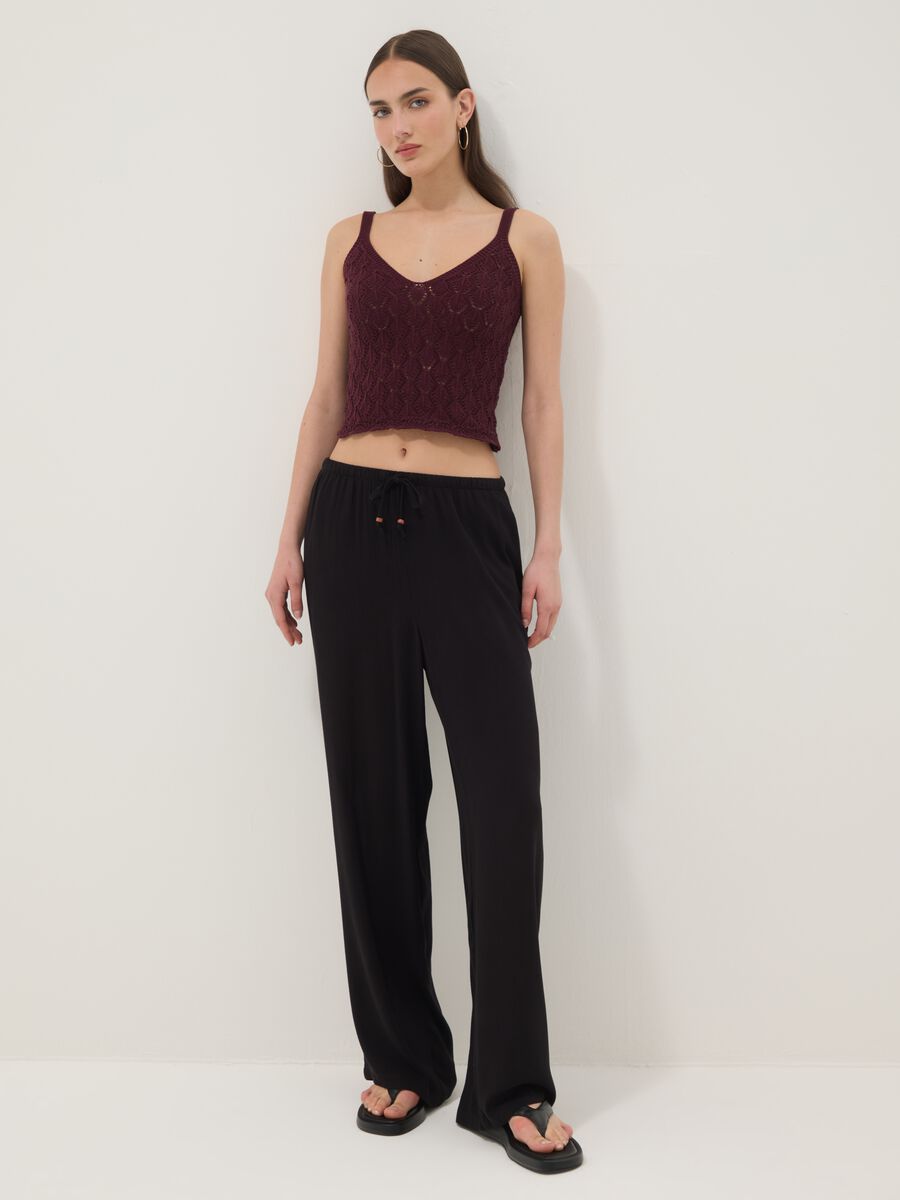 Gilet rosso in crochet di puro cotone regular fit_2