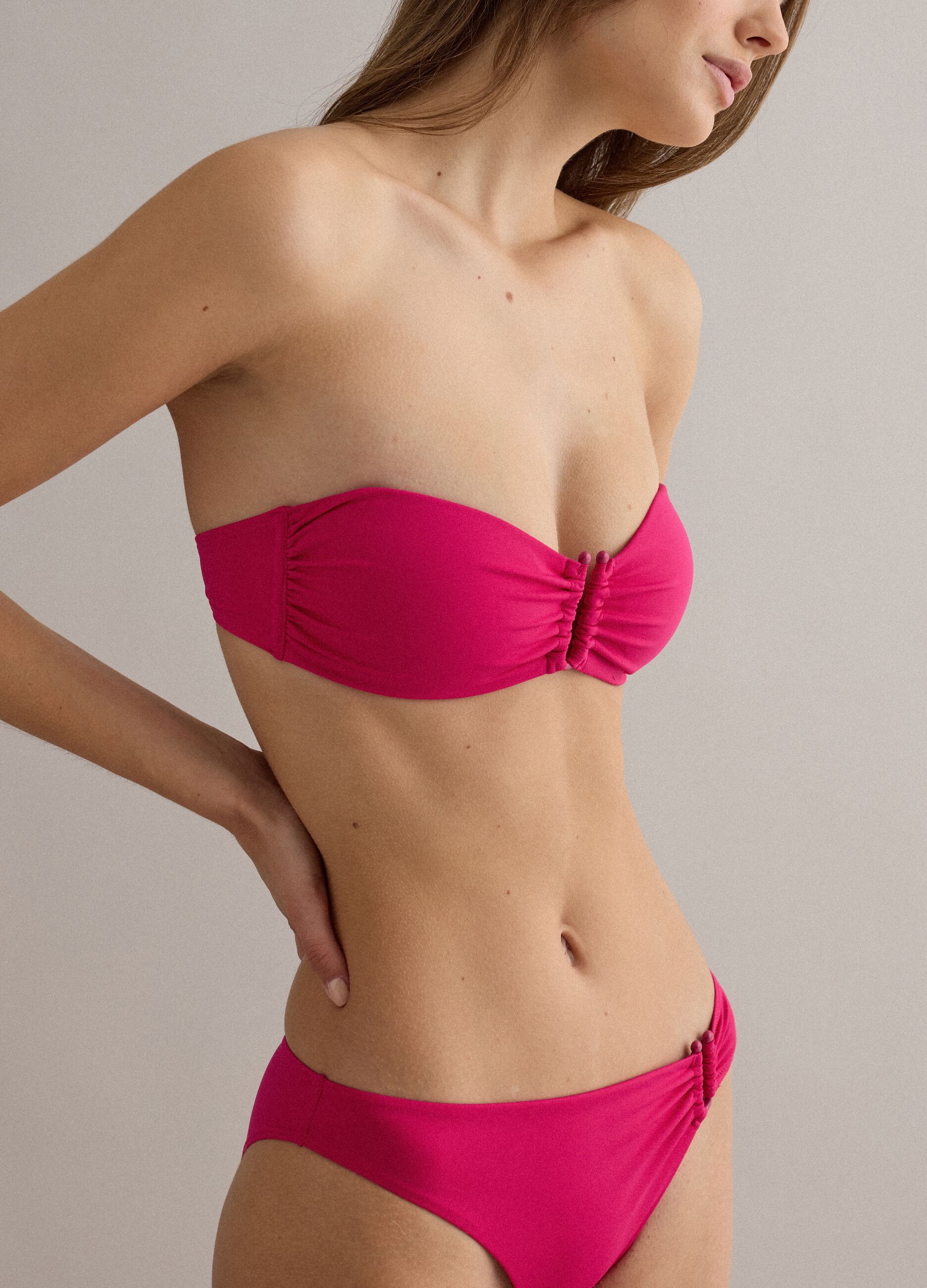 Pink bandeau bikini top in stretch fabric