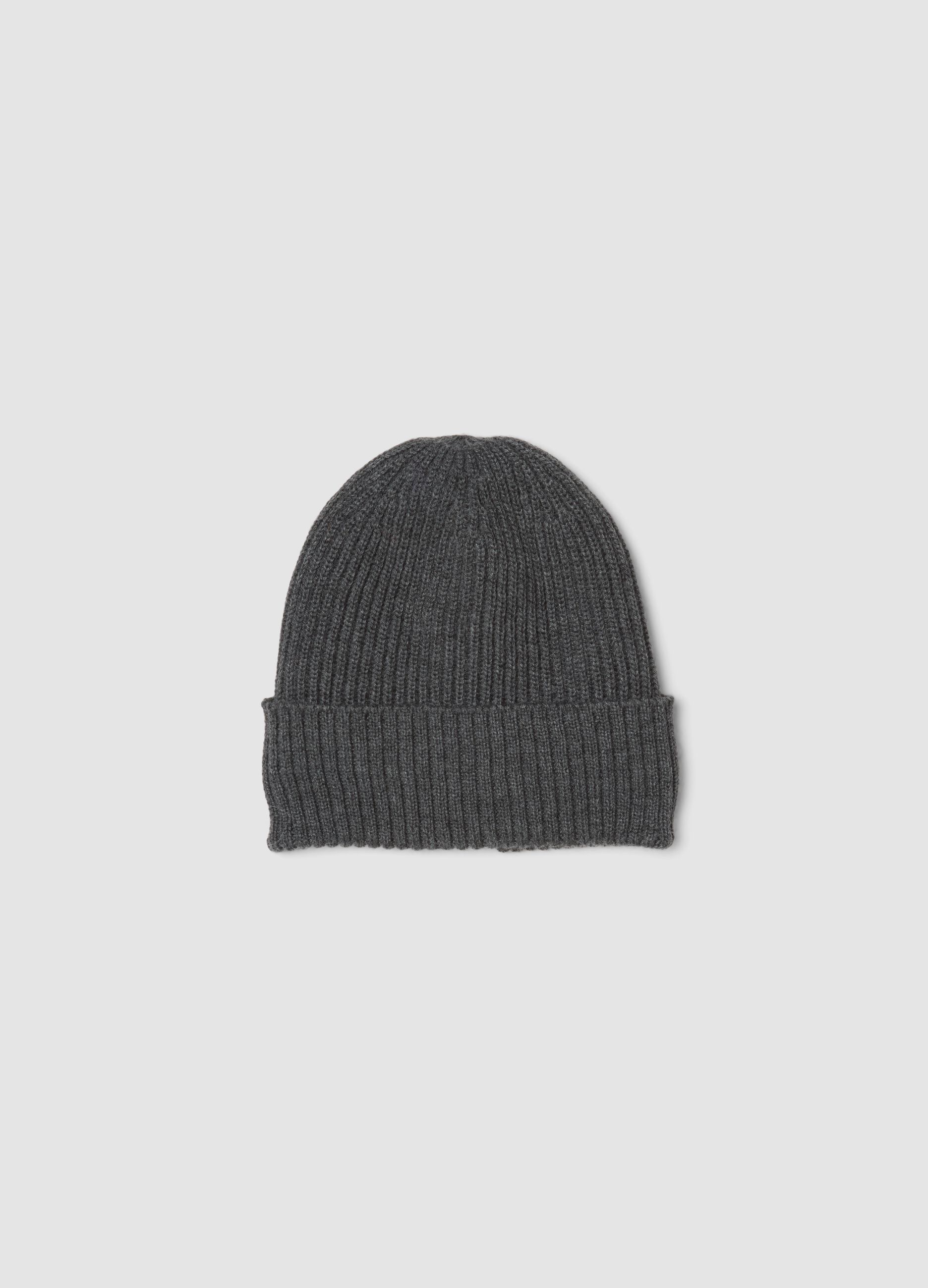 Grey Knit Beanie with Turn-Up Cuff