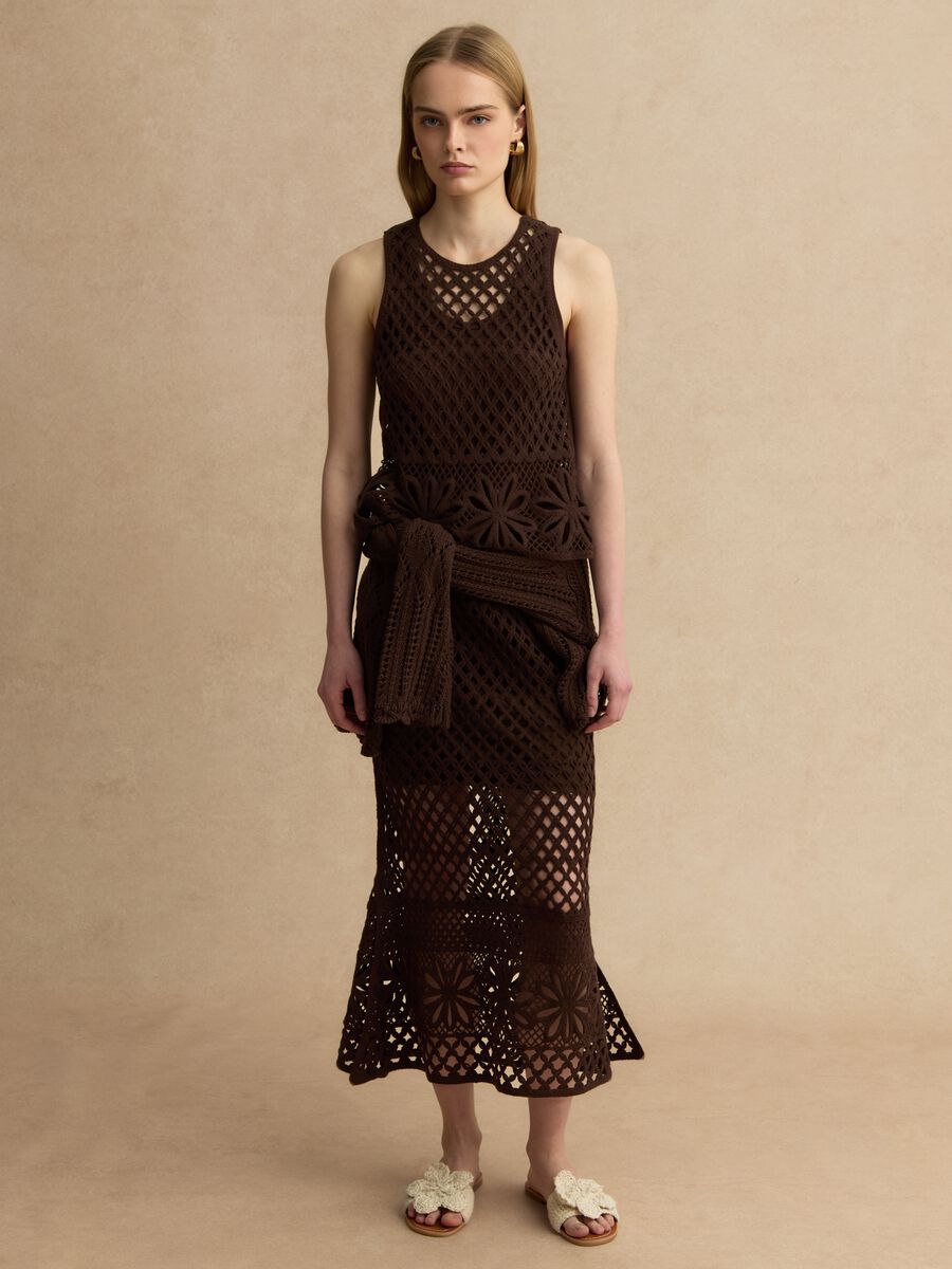 Braunes Regular-Fit-Tanktop aus Baumwollmix mit Mesh-Design_2