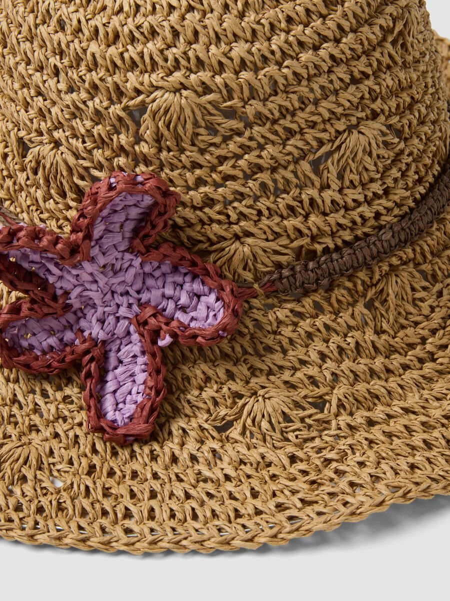 Beige pure paper-fabric hat with starfish embroidery_1