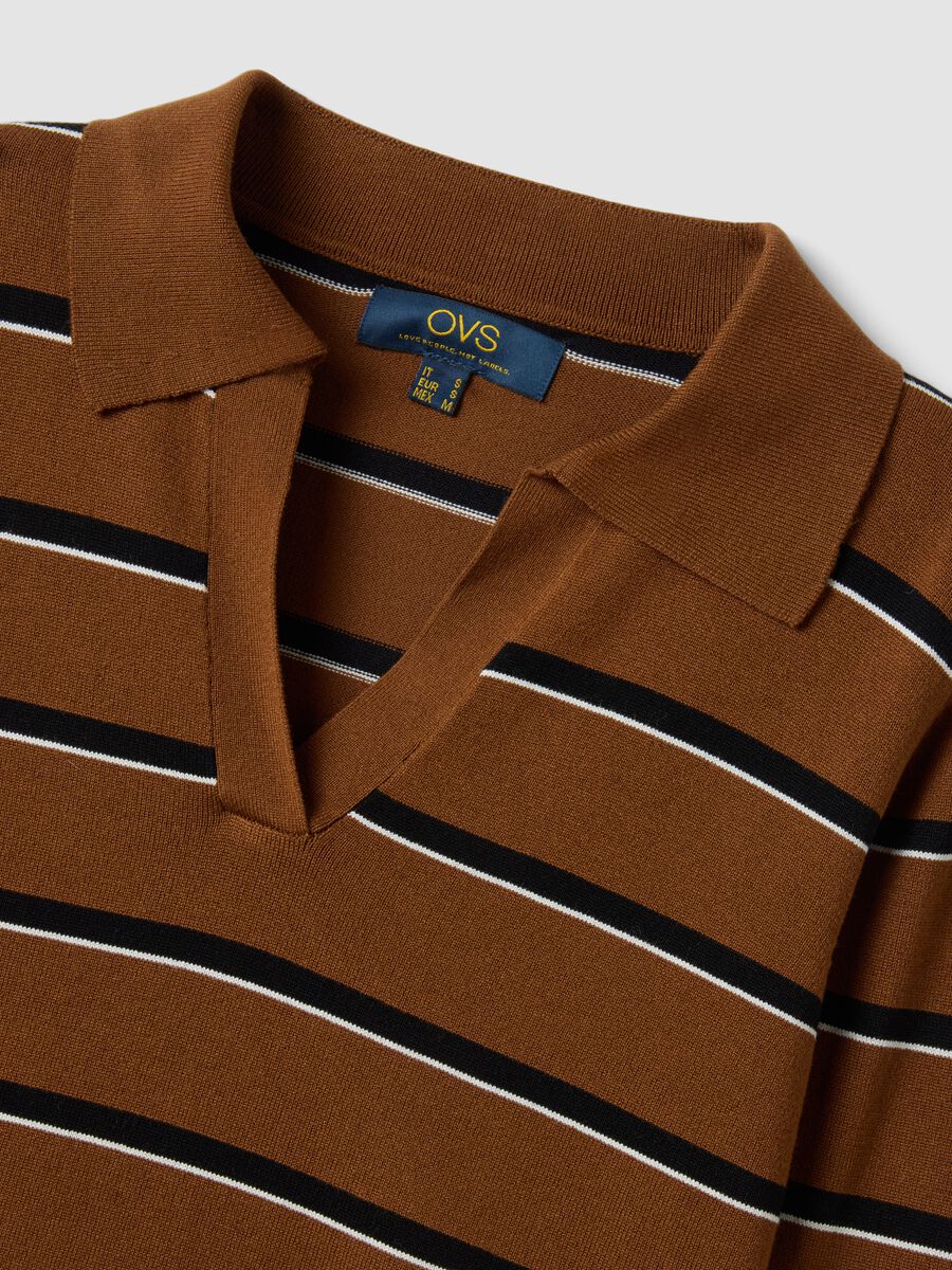 Brown viscose-blend polo-collar jumper, regular fit_5