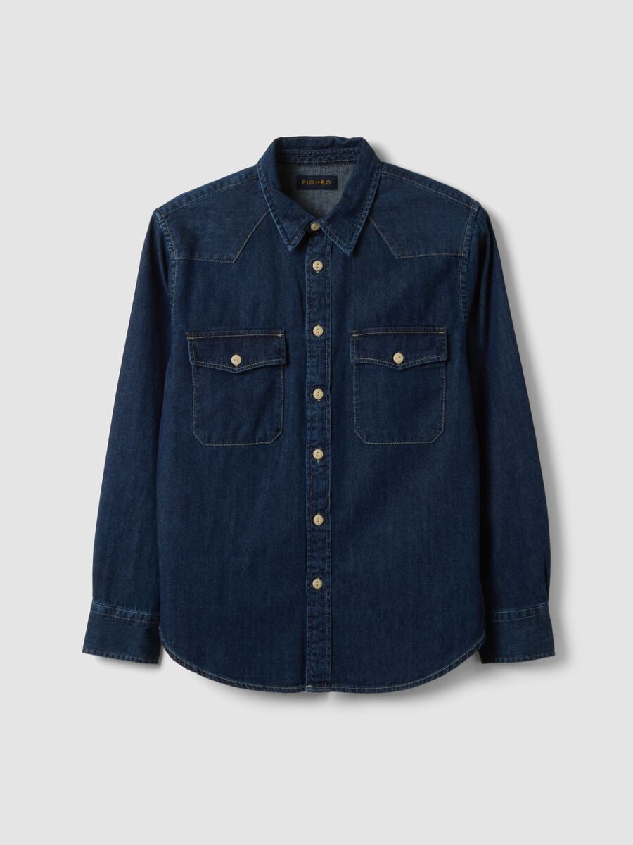 Blue pure cotton shirt with buttons and classic collar, regular fit_4