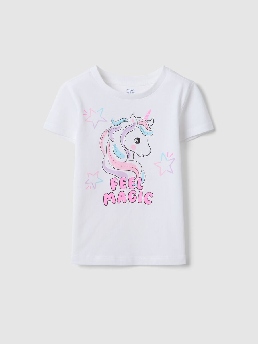 Girls' Regular Fit White Cotton T-shirt with Print_0