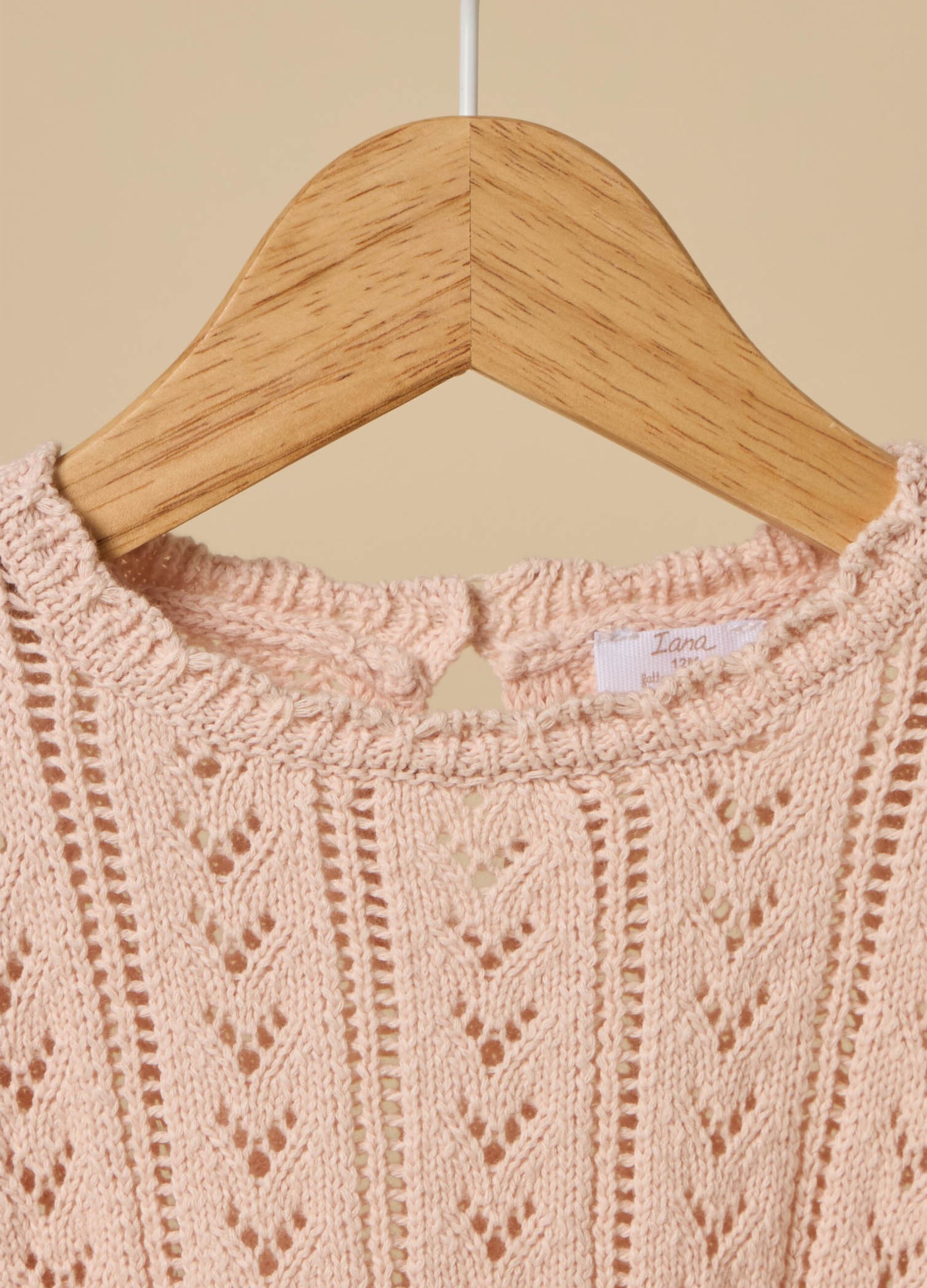 Cotton blend knit openwork sweater
