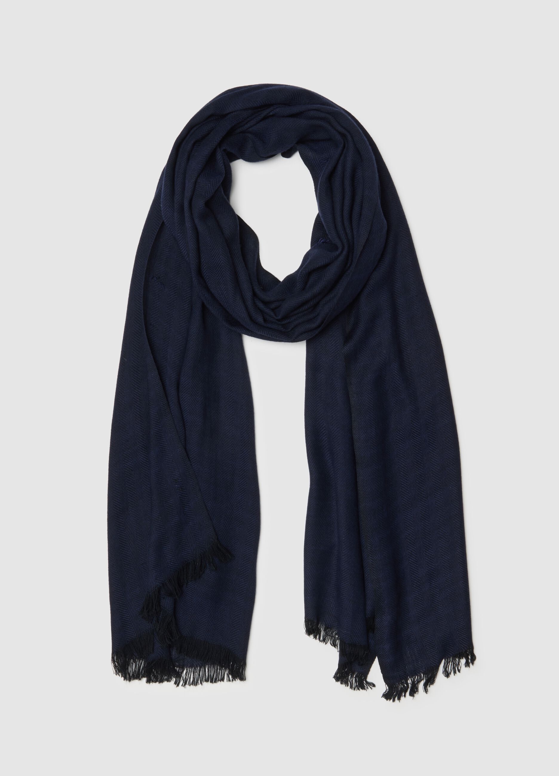 Sciarpa in pura viscosa blu con frange