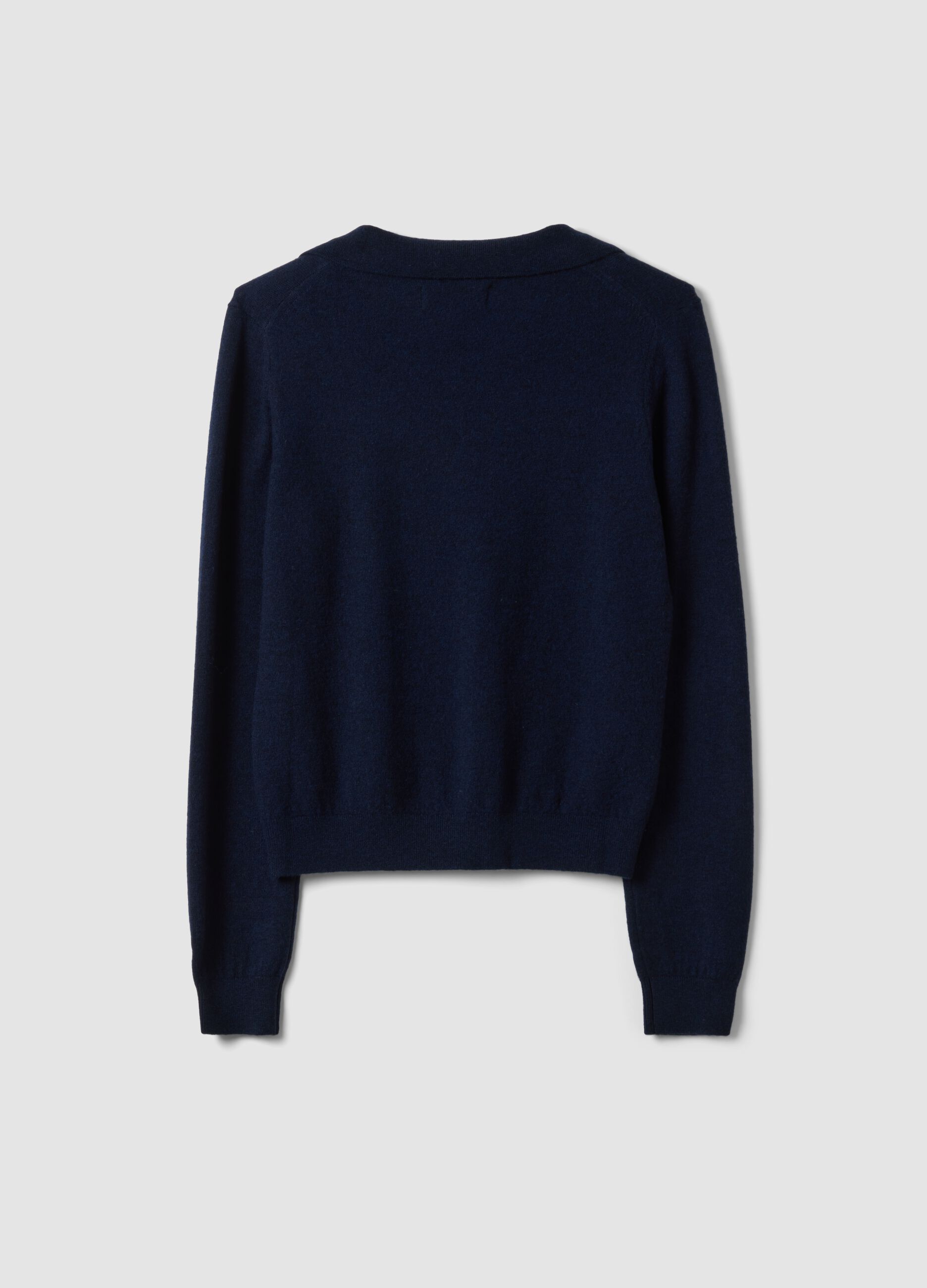 Maglia blu in pura lana con colletto polo