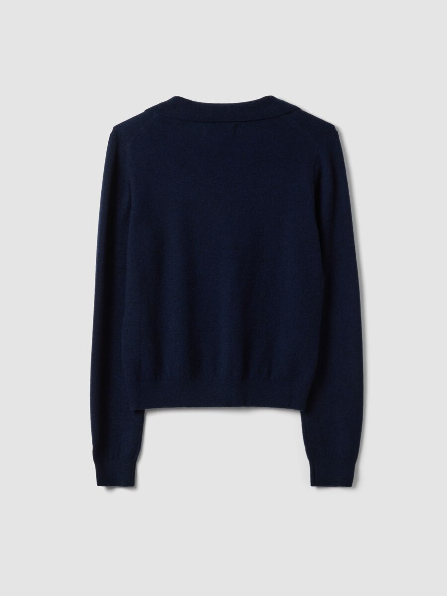 Maglia blu in pura lana con colletto polo_2