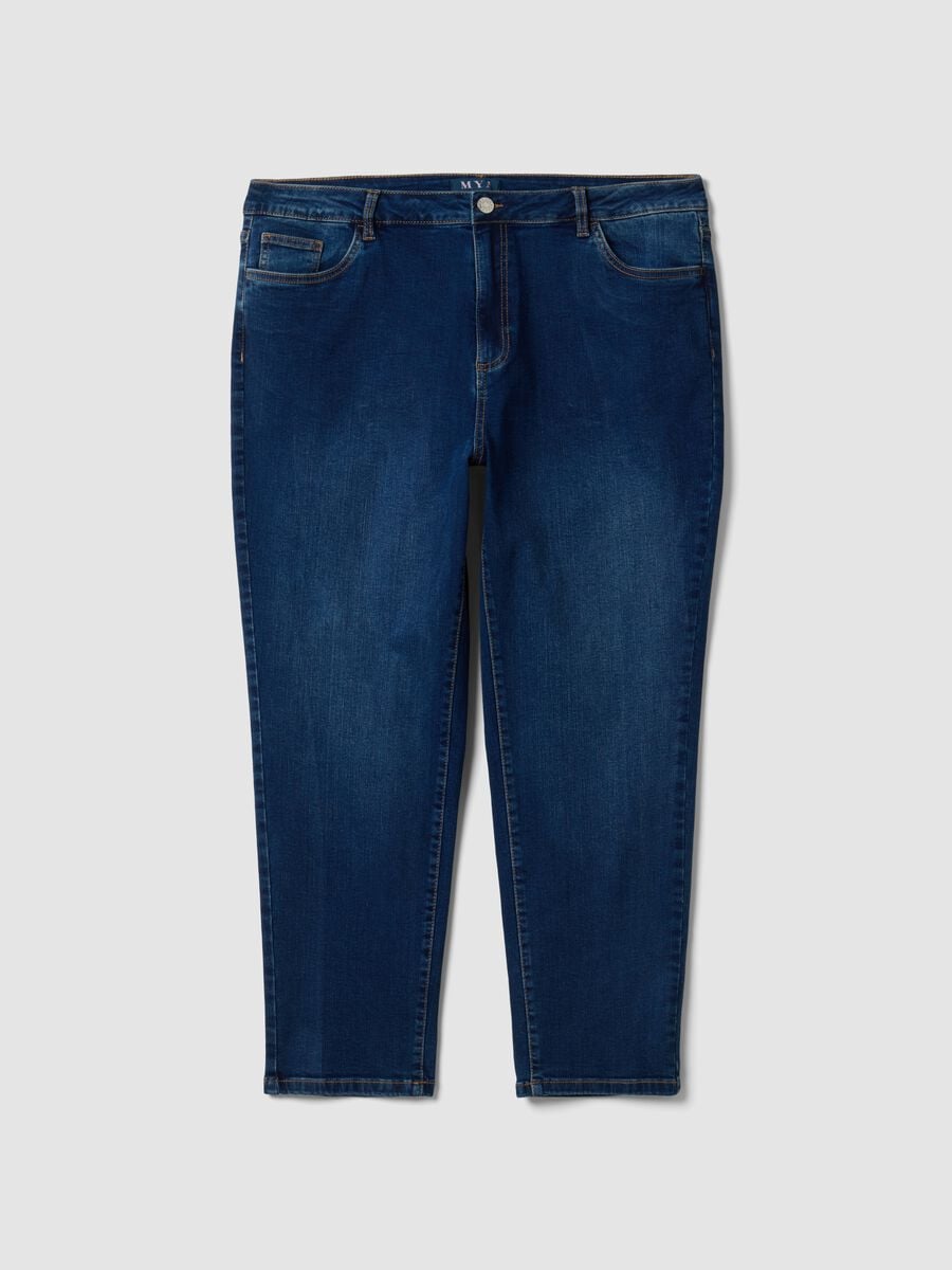Jeans denim blu in cotone elasticizzato slim fit_0
