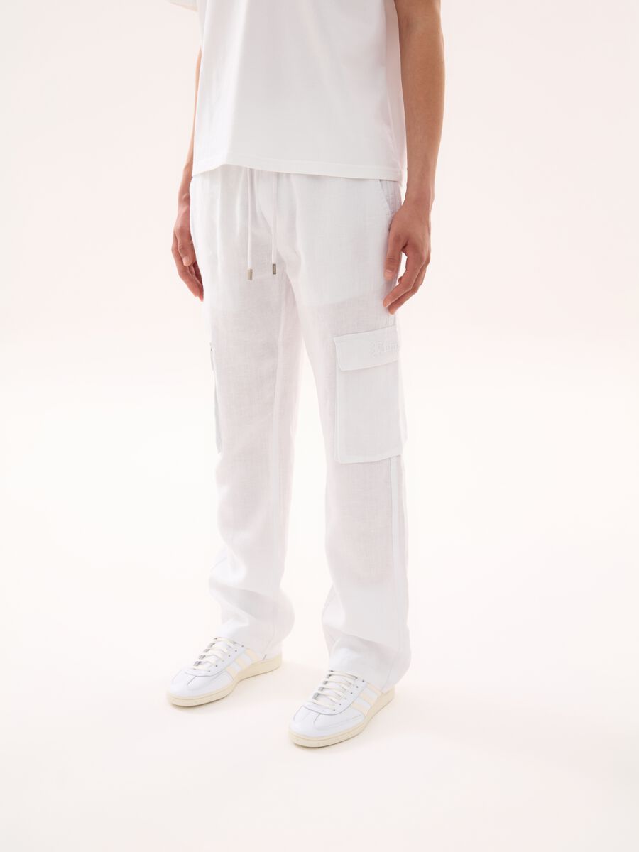 100% Linen Cargo Trousers White_4